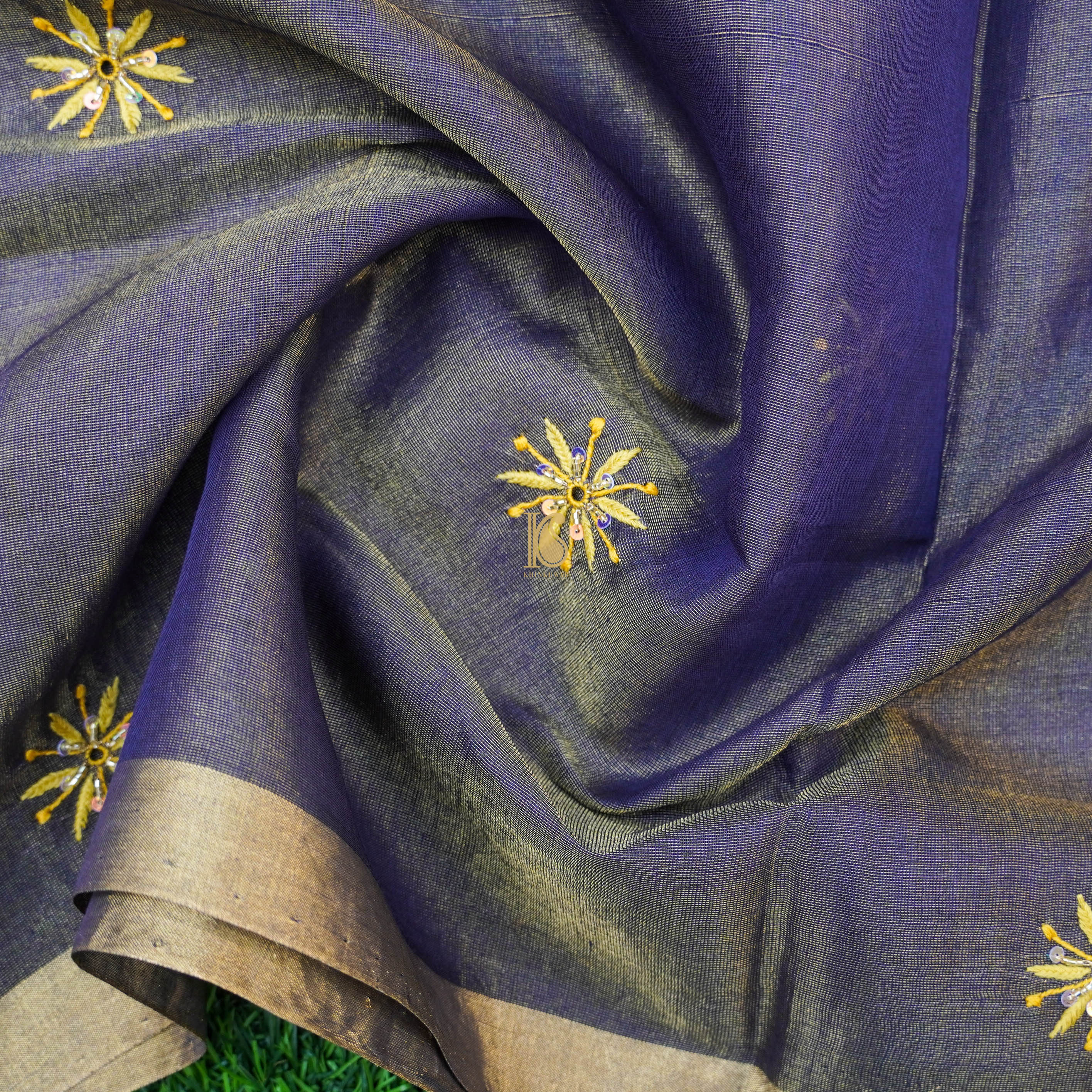 Grey Chikankari Pure Handloom Tissue Chanderi Silk Fabric Set - Khinkhwab