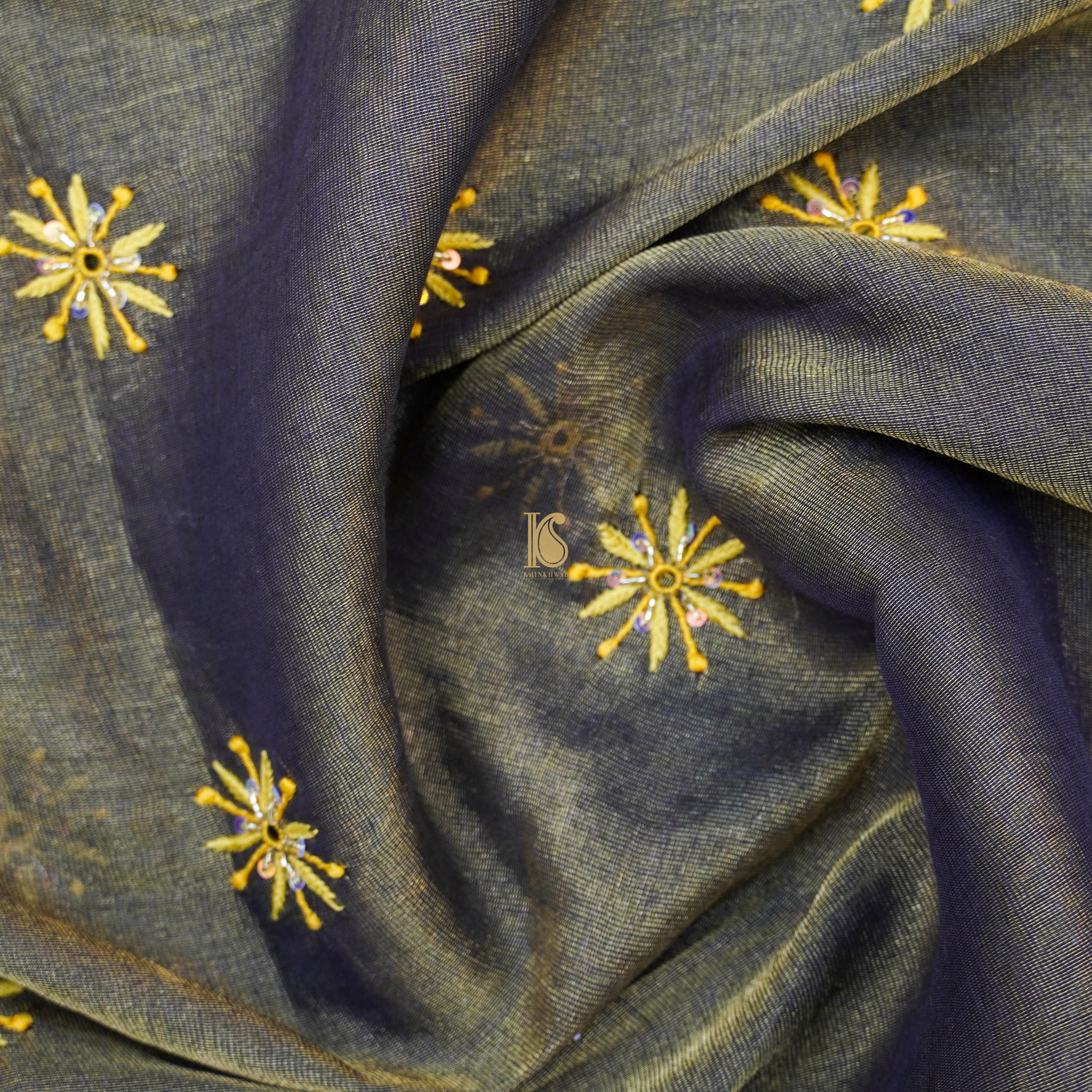 Grey Chikankari Pure Handloom Tissue Chanderi Silk Fabric Set - Khinkhwab