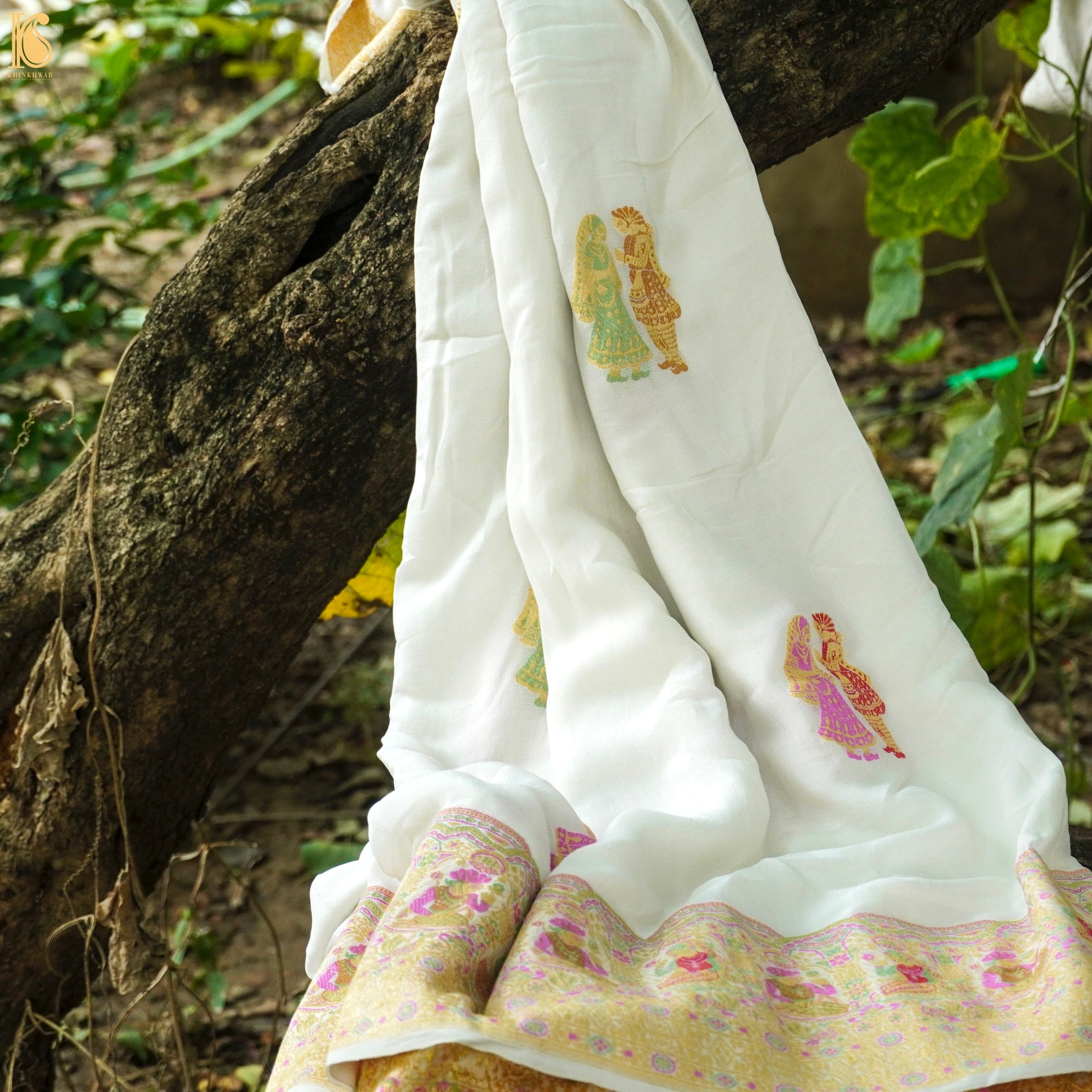 Pure Georgette Handloom Banarasi Raja Rani Meenakari Saree - Dyeable - Khinkhwab