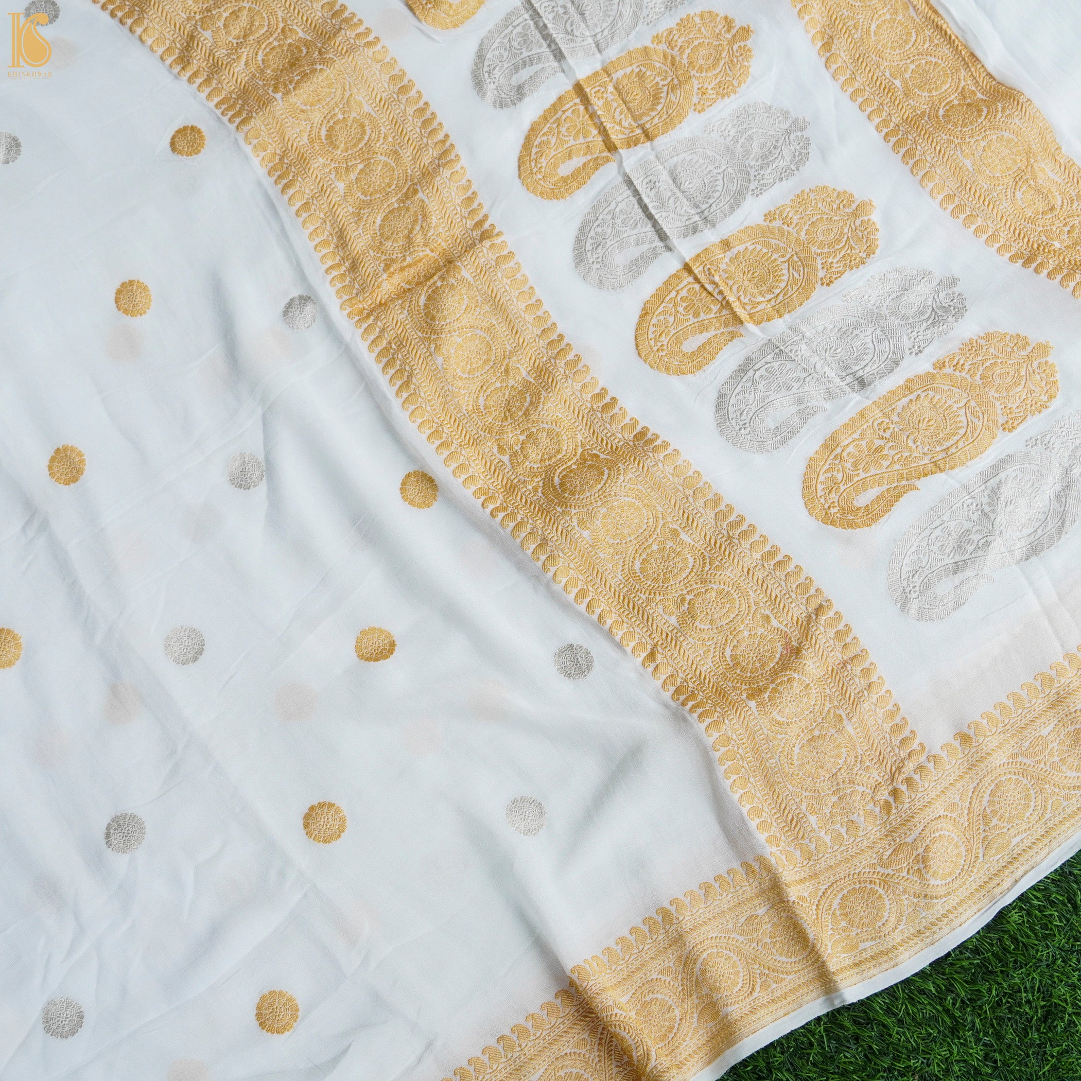 Pure Georgette Handloom Banarasi Sona Rupa Saree - Dyeable - Khinkhwab