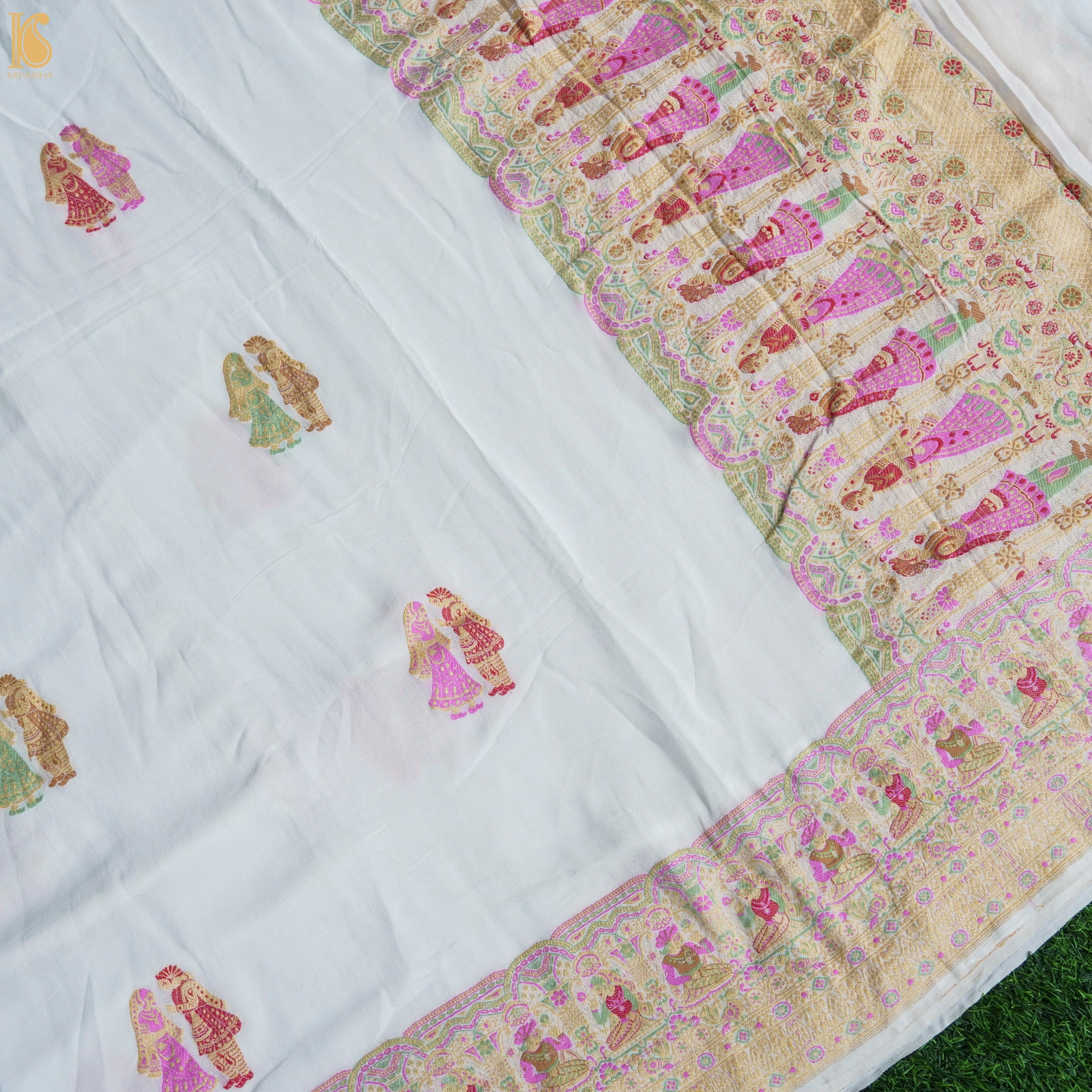 Pure Georgette Handloom Banarasi Raja Rani Meenakari Saree - Dyeable - Khinkhwab