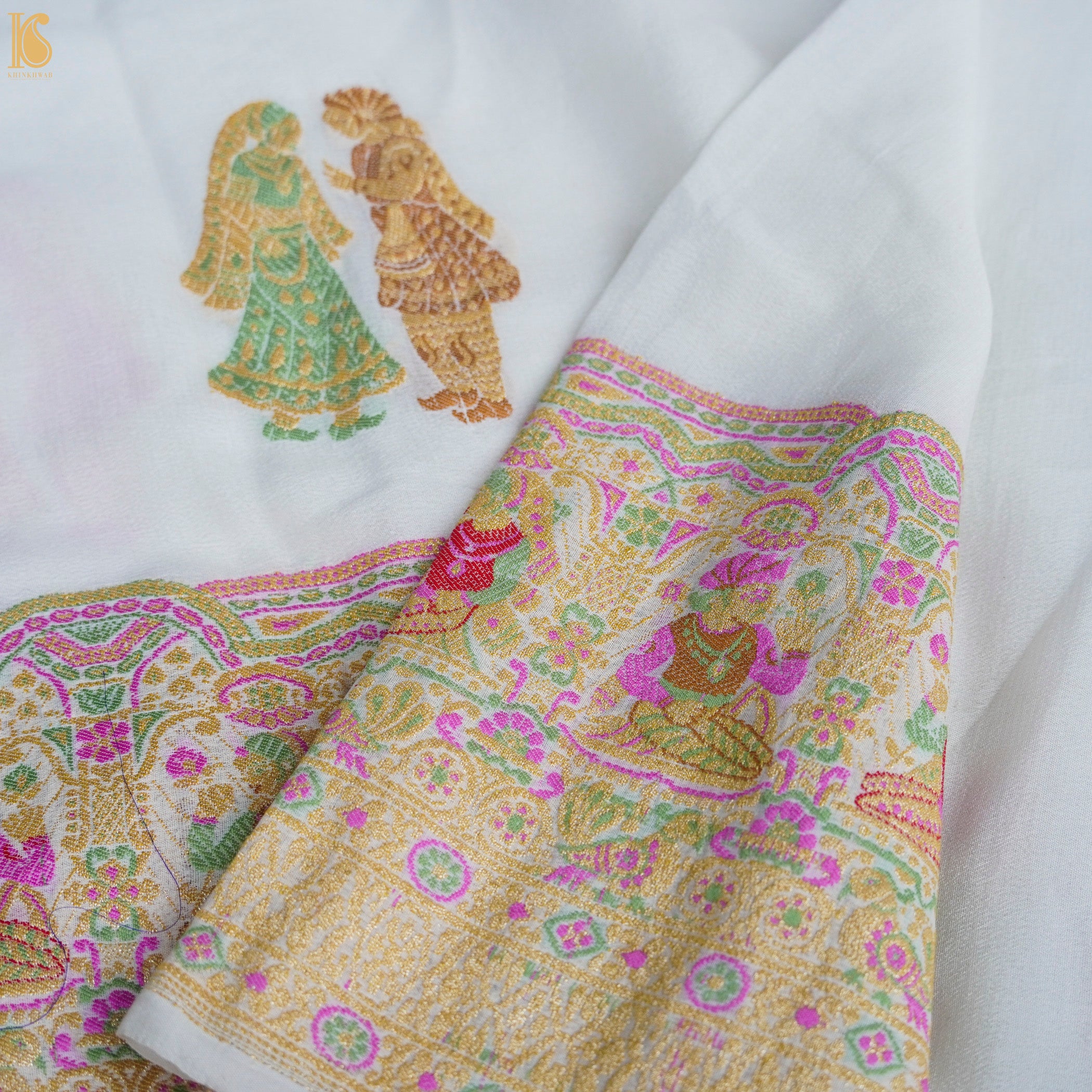 Pure Georgette Handloom Banarasi Raja Rani Meenakari Saree - Dyeable - Khinkhwab