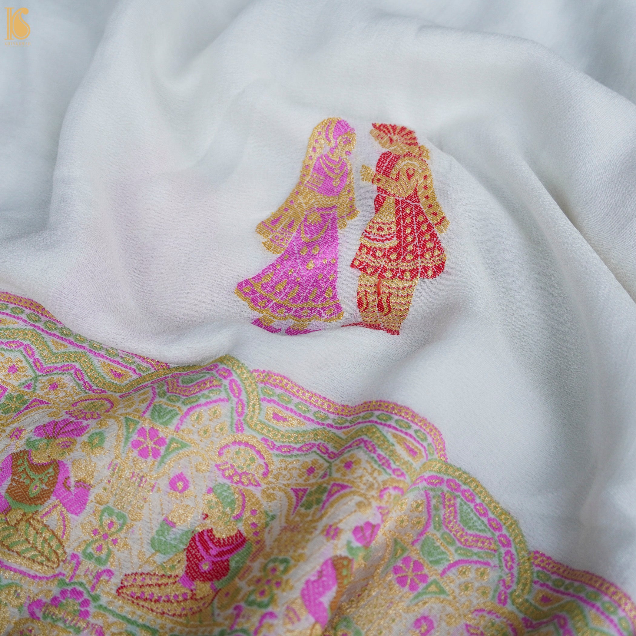 Pure Georgette Handloom Banarasi Raja Rani Meenakari Saree - Dyeable - Khinkhwab