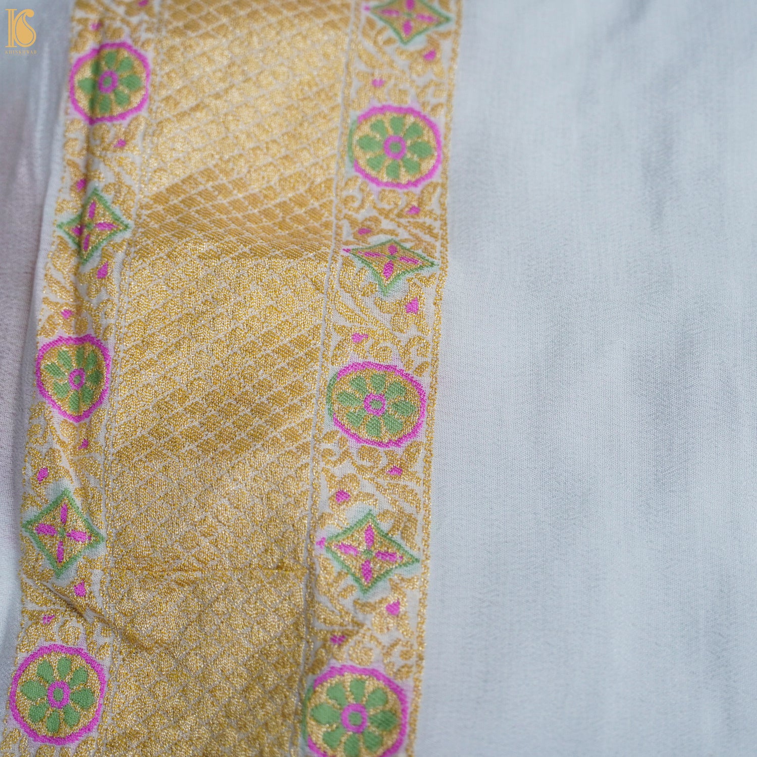 Pure Georgette Handloom Banarasi Raja Rani Meenakari Saree - Dyeable - Khinkhwab