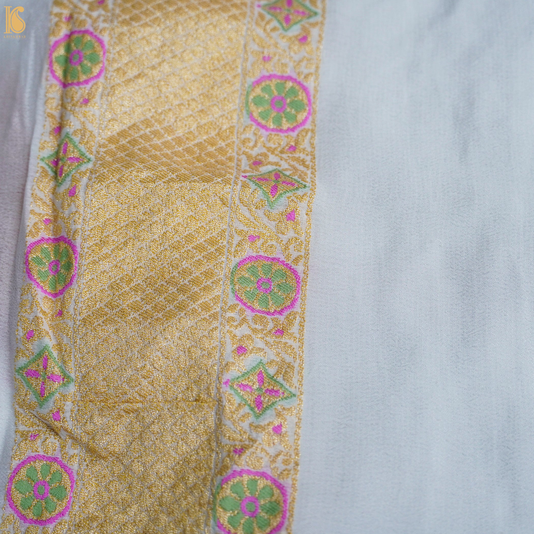 Pure Georgette Handloom Banarasi Raja Rani Meenakari Saree - Dyeable - Khinkhwab
