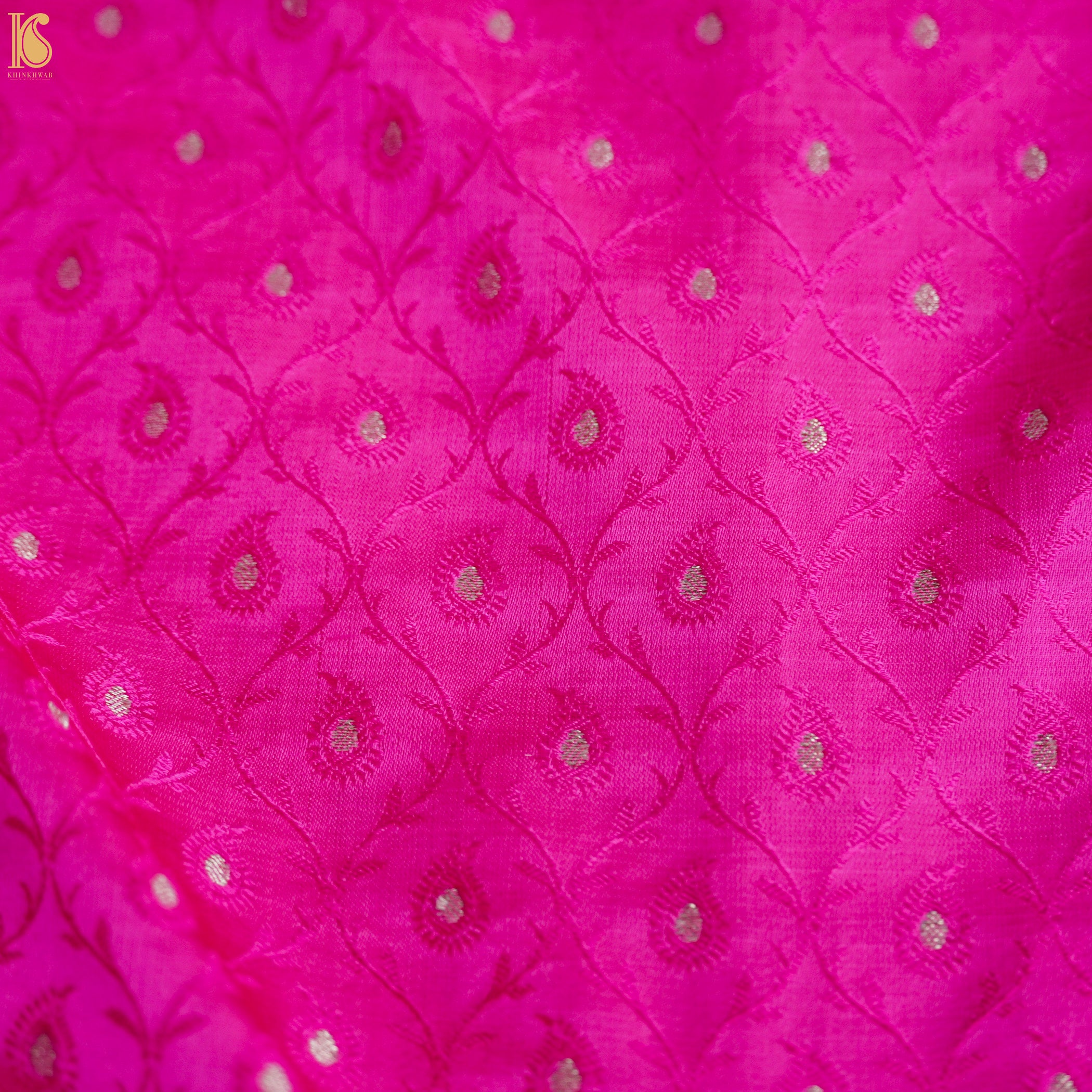 Cerise Pink Pure Banarasi Silk Handwoven Tanchui Kurta Fabric - Khinkhwab