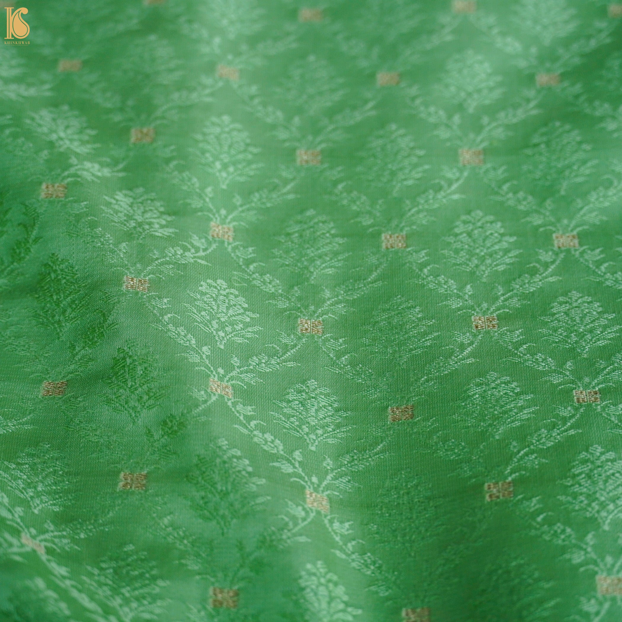 Chateau Green Pure Banarasi Silk Handwoven Tanchui Kurta Fabric - Khinkhwab