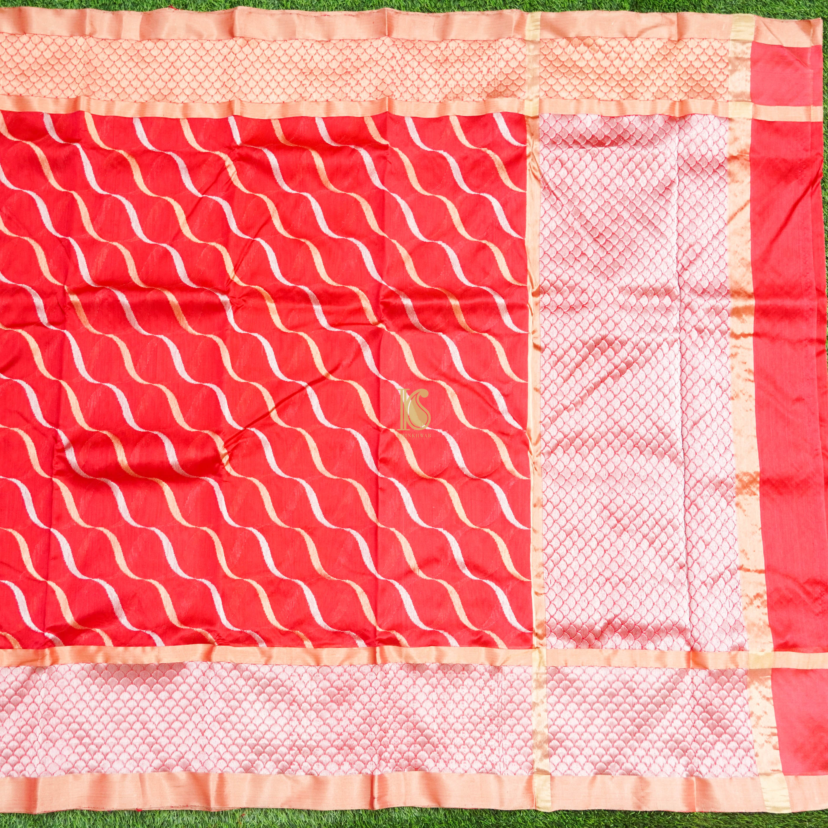 Red Pure Chanderi Silk Handwoven Leheriya Saree - Khinkhwab