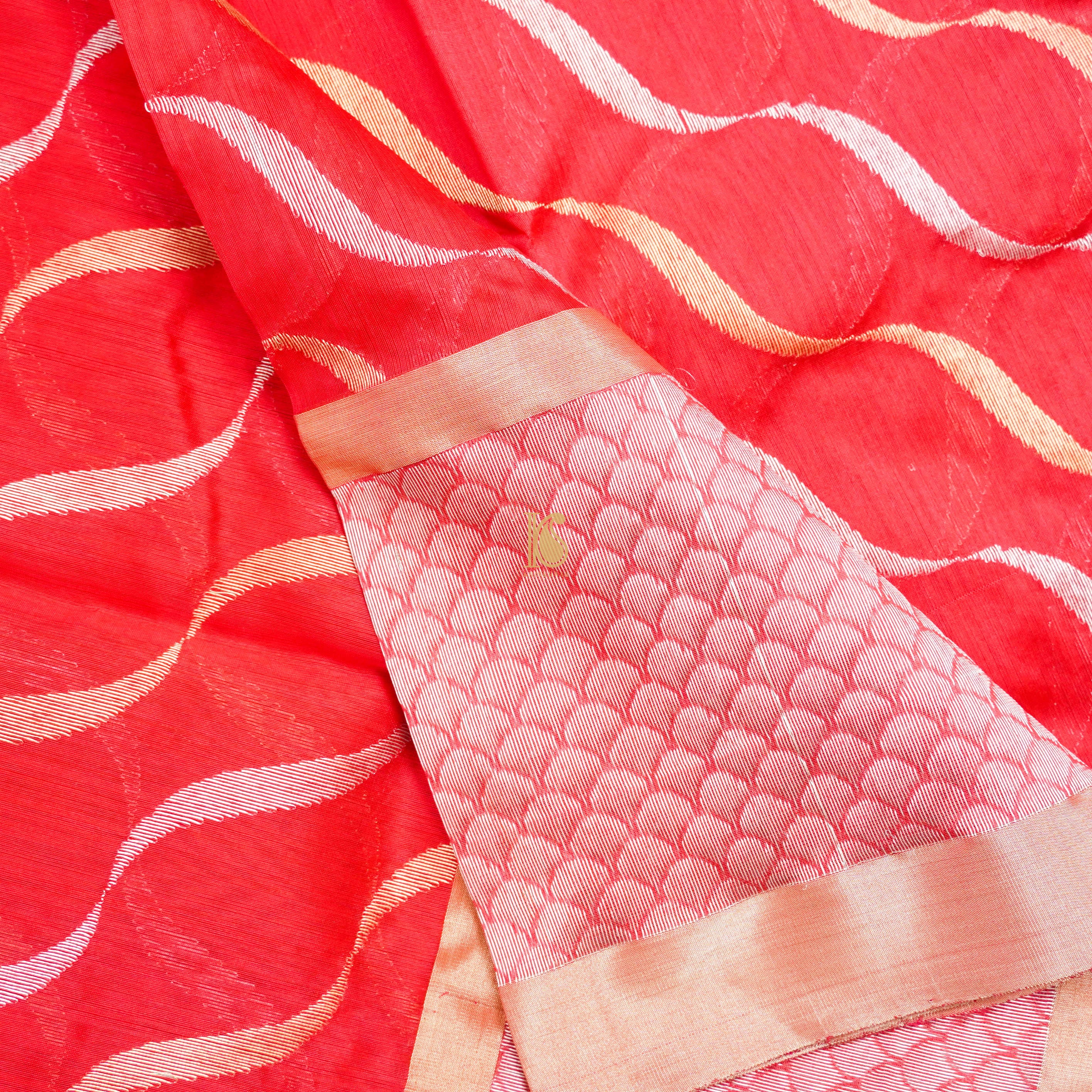 Red Pure Chanderi Silk Handwoven Leheriya Saree - Khinkhwab