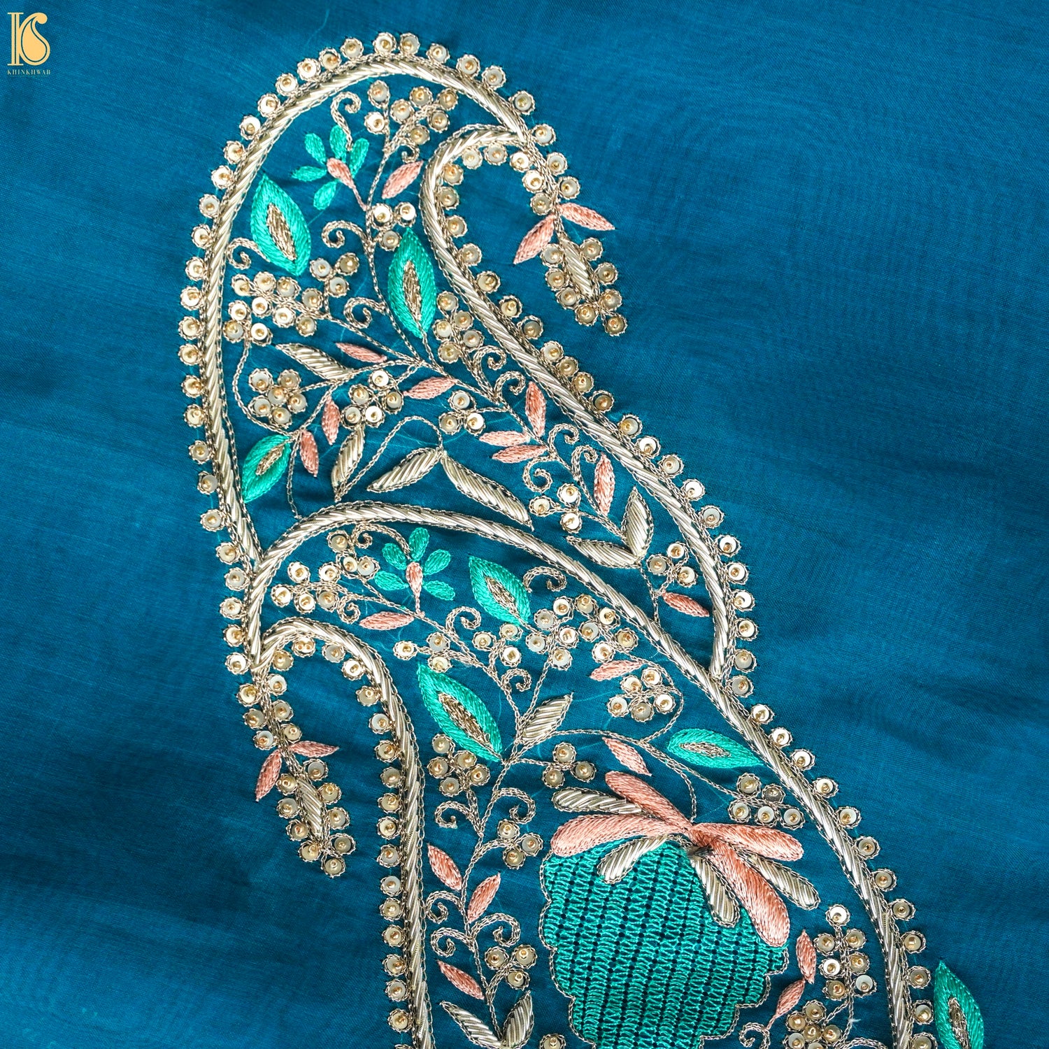 Handwoven Cerulean Blue Pure Georgette Organza Embroidery Saree - Khinkhwab