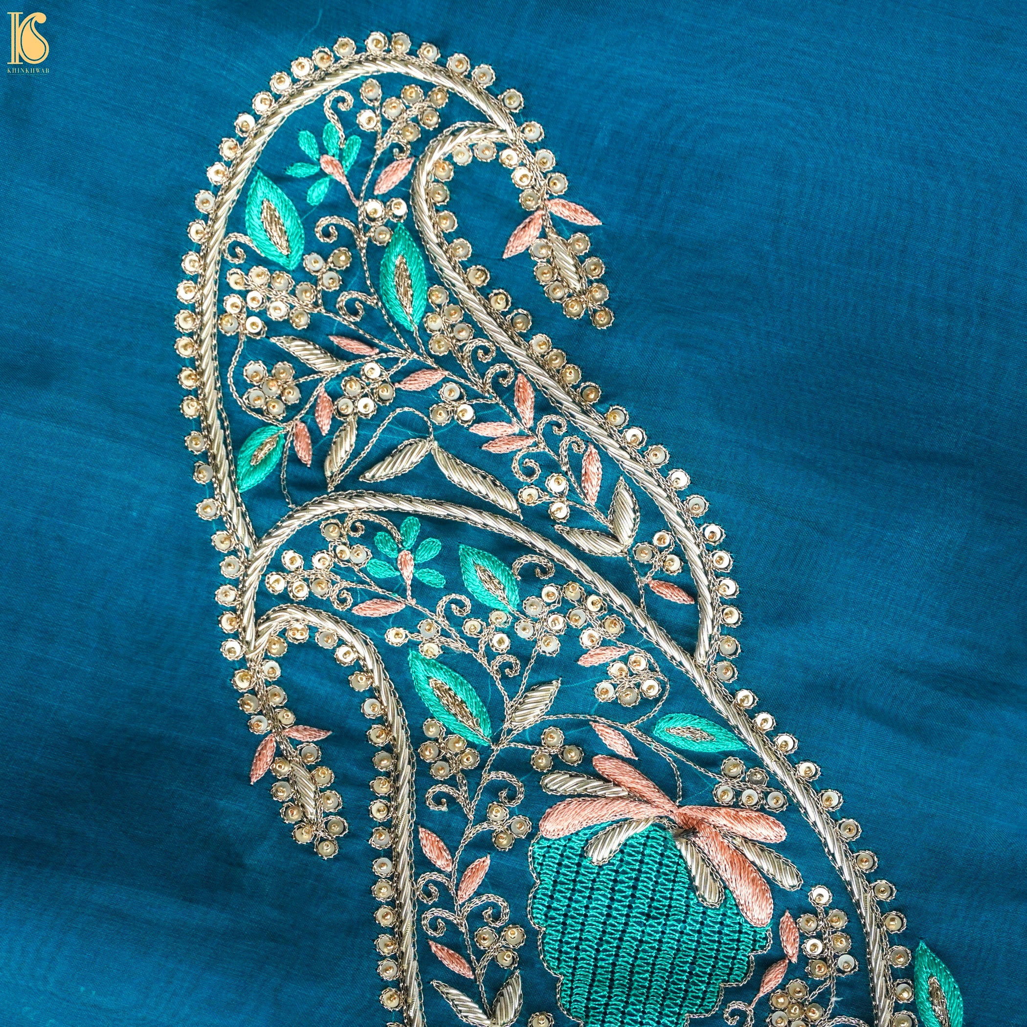 Handwoven Cerulean Blue Pure Georgette Organza Embroidery Saree - Khinkhwab