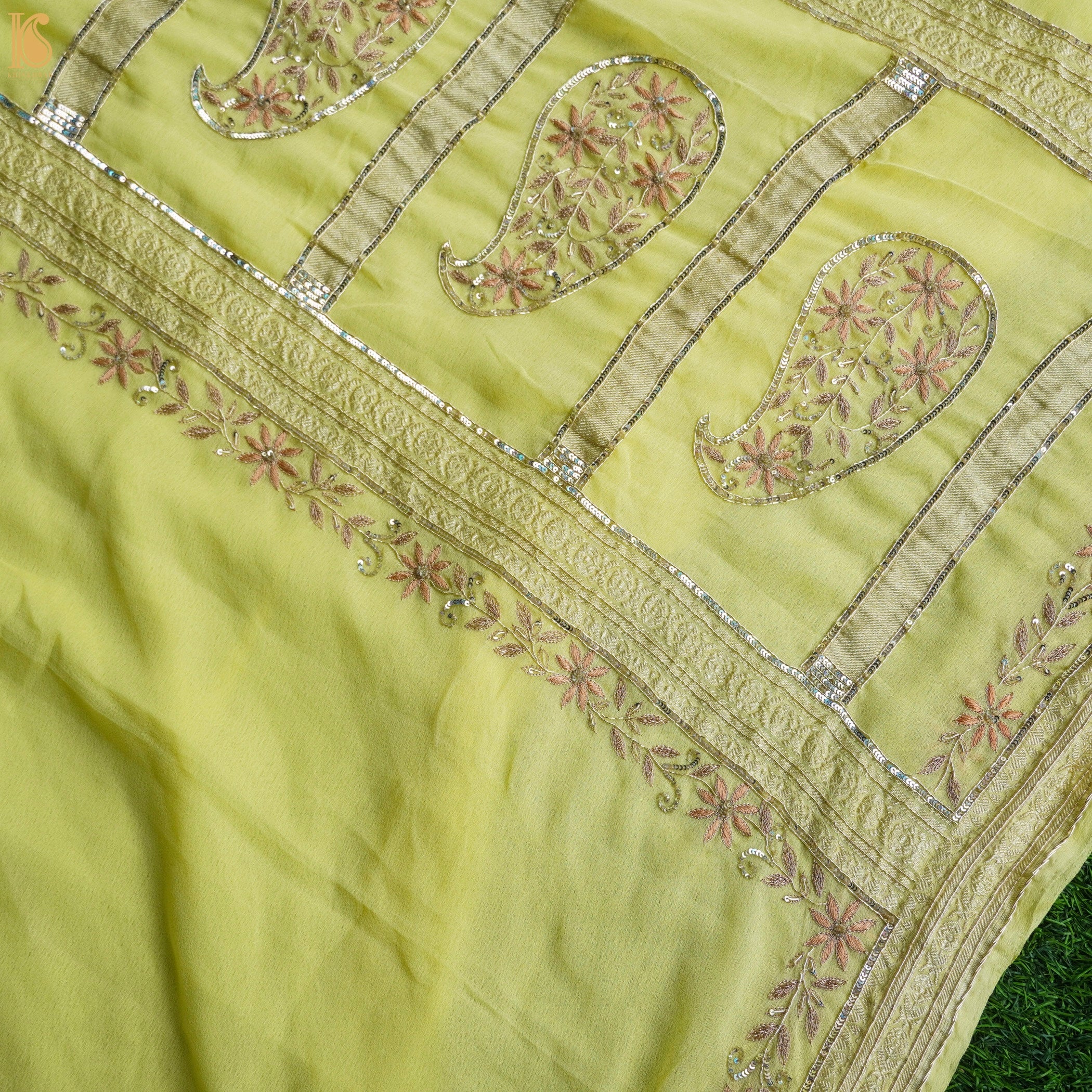 Deco Green Pure Georgette Banarasi Embroidery Saree - Khinkhwab