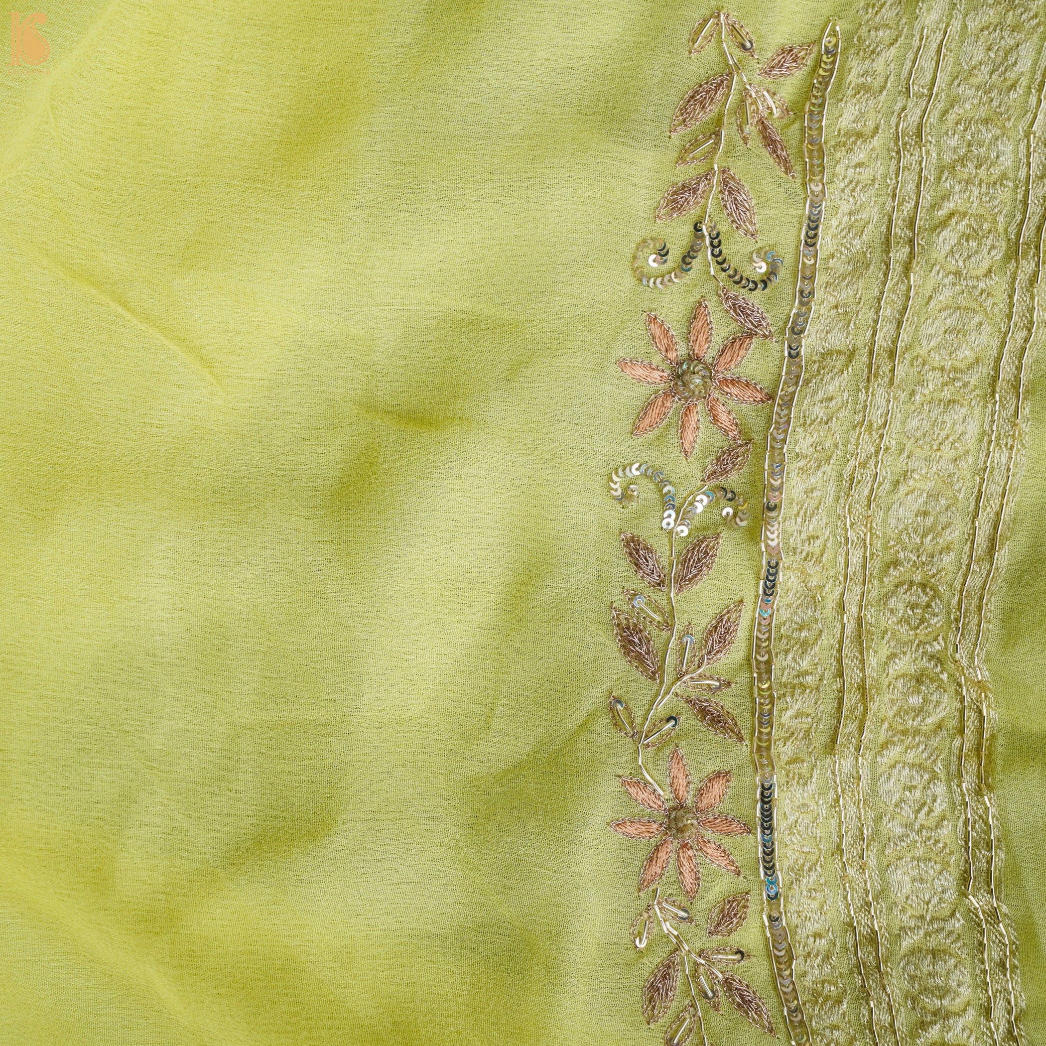 Deco Green Pure Georgette Banarasi Embroidery Saree - Khinkhwab
