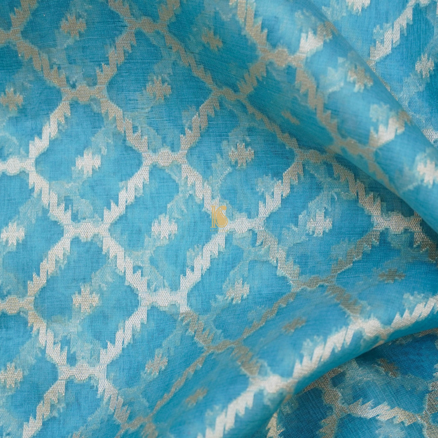Baby Blue Pure Kora Handloom Banarasi Saree - Khinkhwab