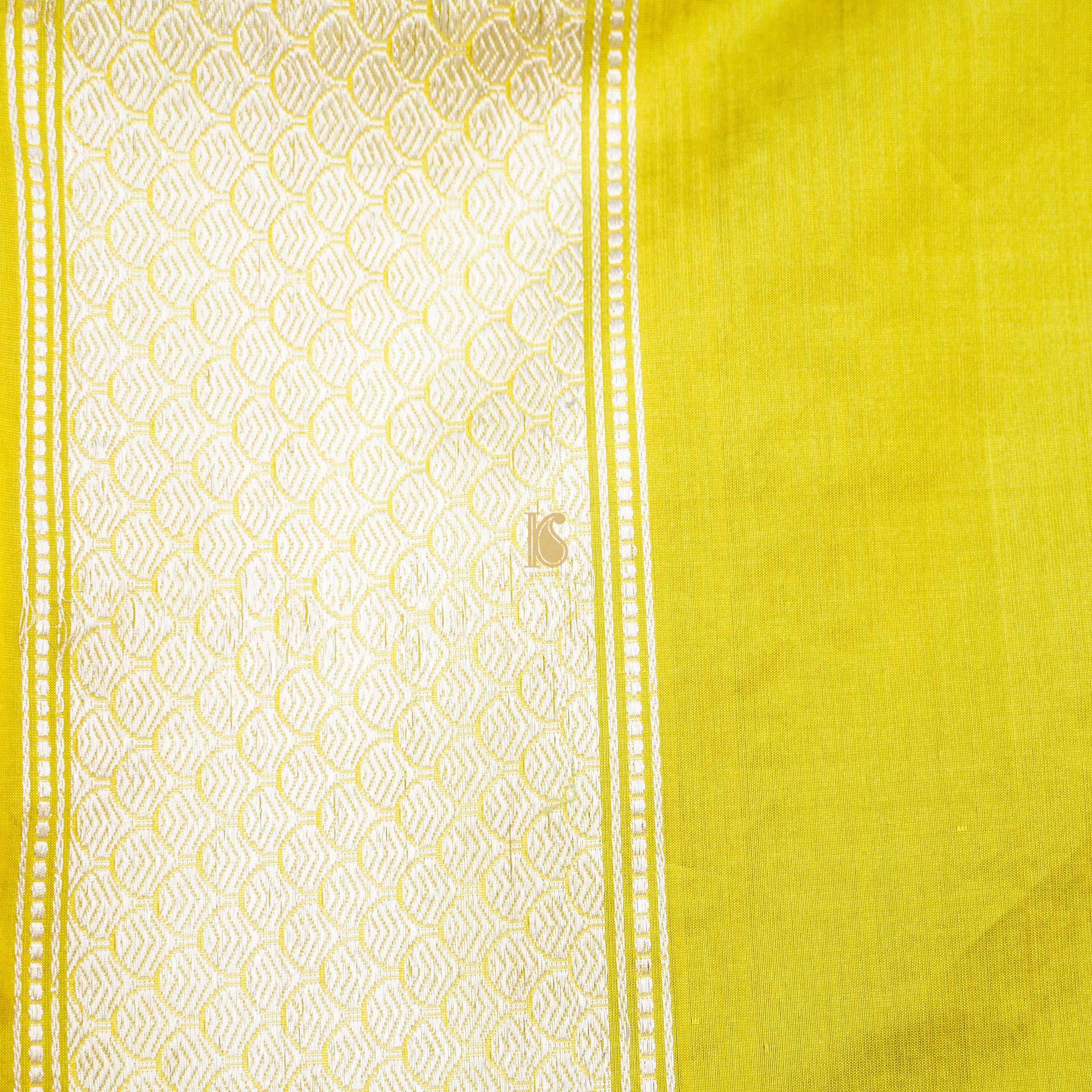 Grey & Yellow Pure Kora Handloom Banarasi Check Saree - Khinkhwab