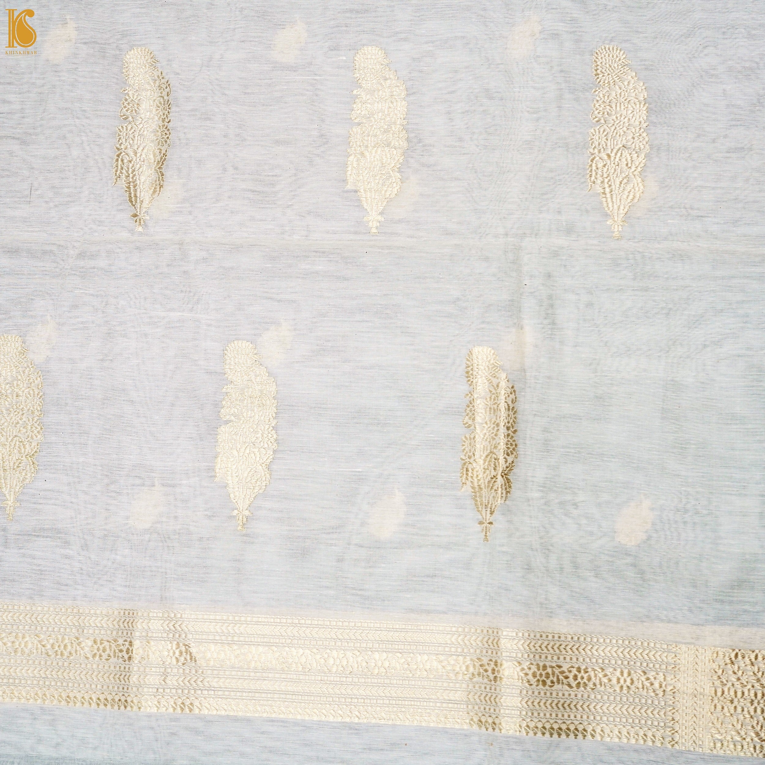 Handloom Pure Cotton White Kadwa Banarasi Suit Fabric Set - Khinkhwab