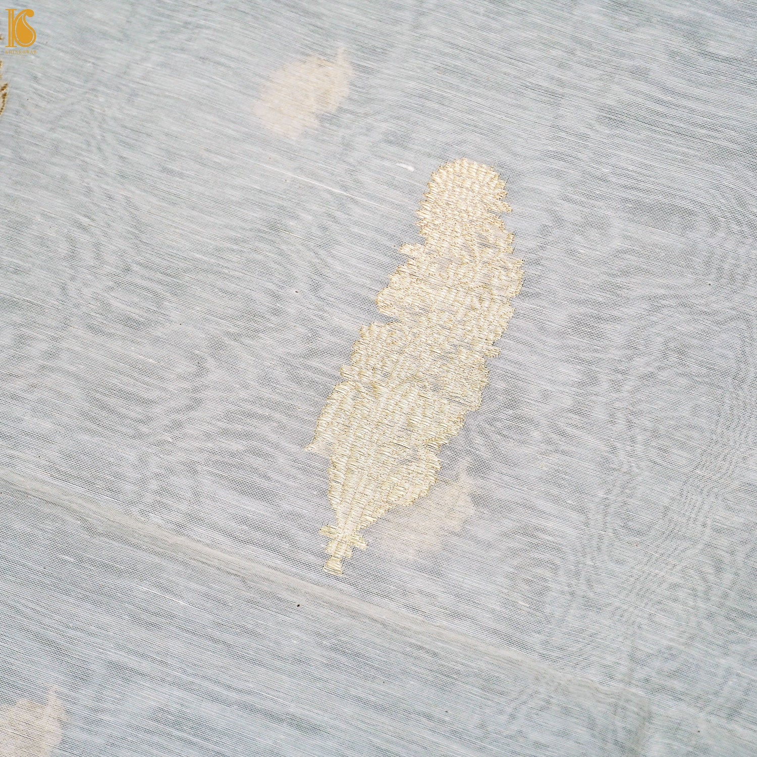 Handloom Pure Cotton White Kadwa Banarasi Suit Fabric Set - Khinkhwab