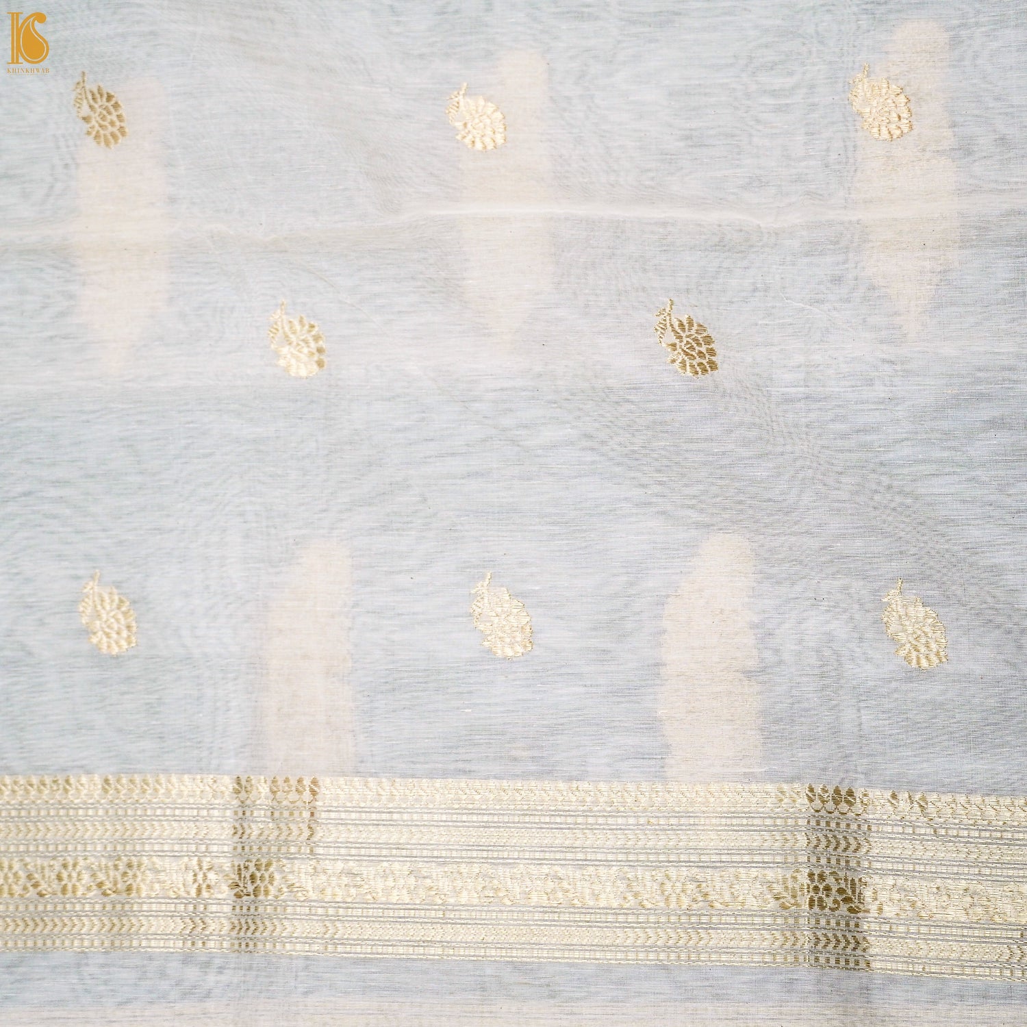 Handloom Pure Cotton White Kadwa Banarasi Suit Fabric Set - Khinkhwab