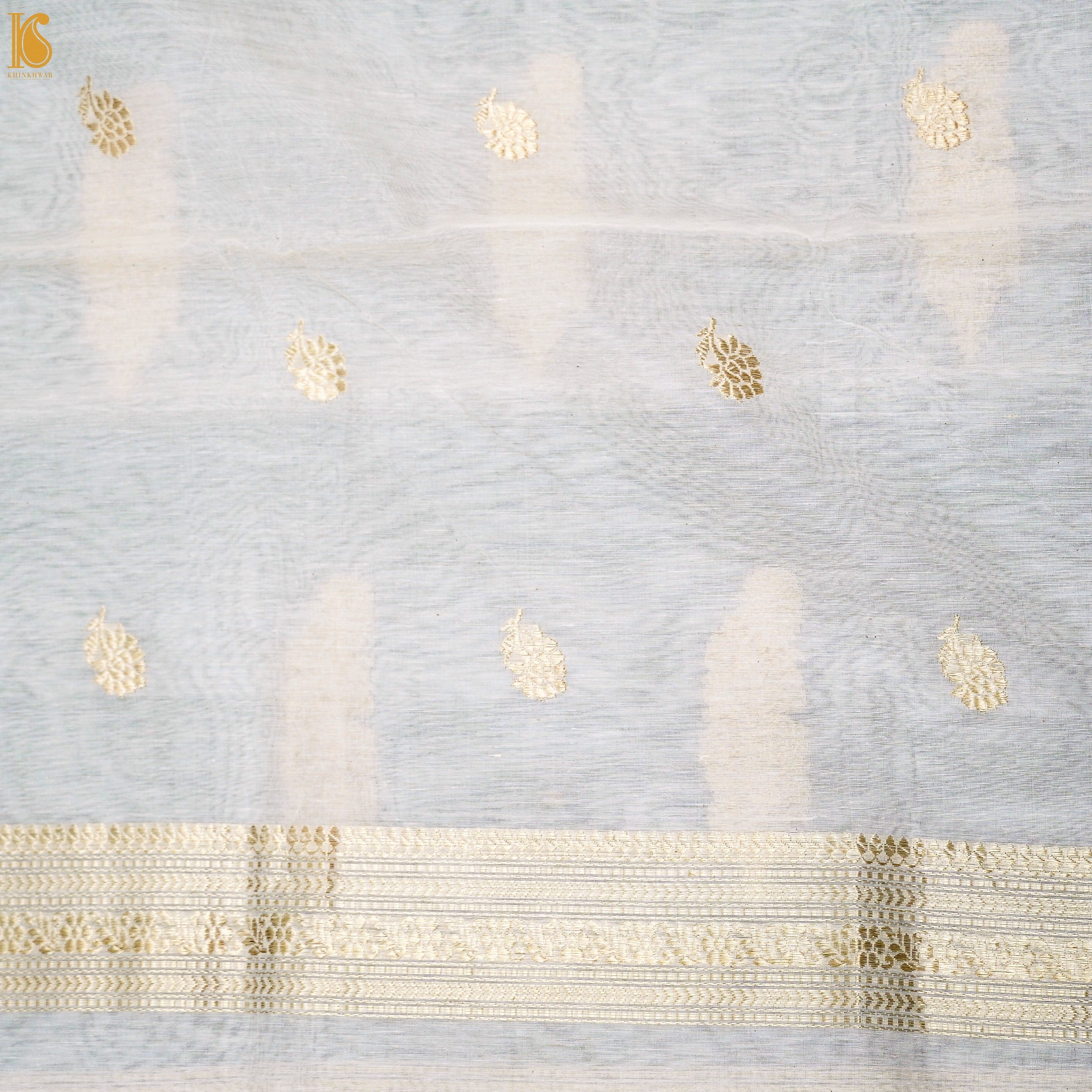 Handloom Pure Cotton White Kadwa Banarasi Suit Fabric Set - Khinkhwab