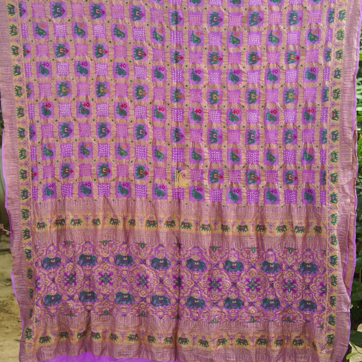 Purple Georgette Banarasi Bandhani Elephant & Parrot Dupatta - Khinkhwab