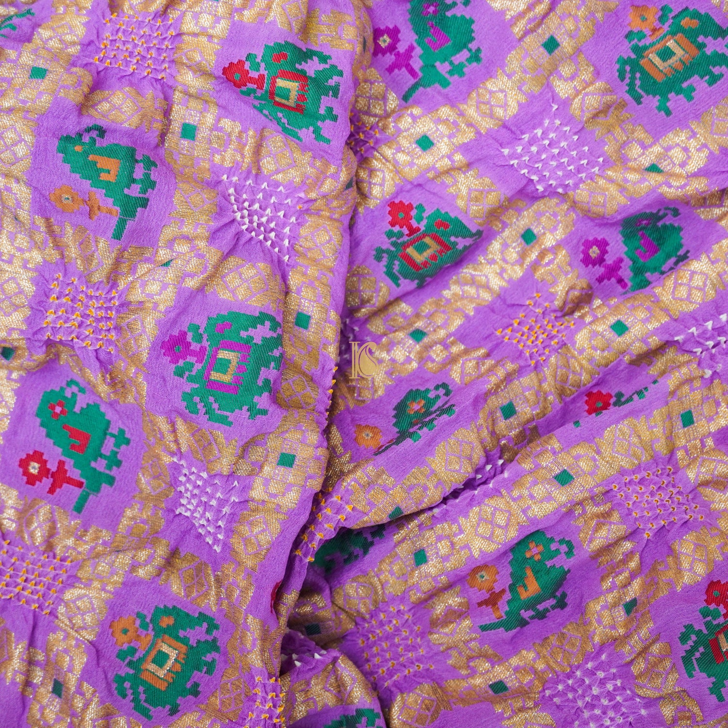 Purple Georgette Banarasi Bandhani Elephant & Parrot Dupatta - Khinkhwab
