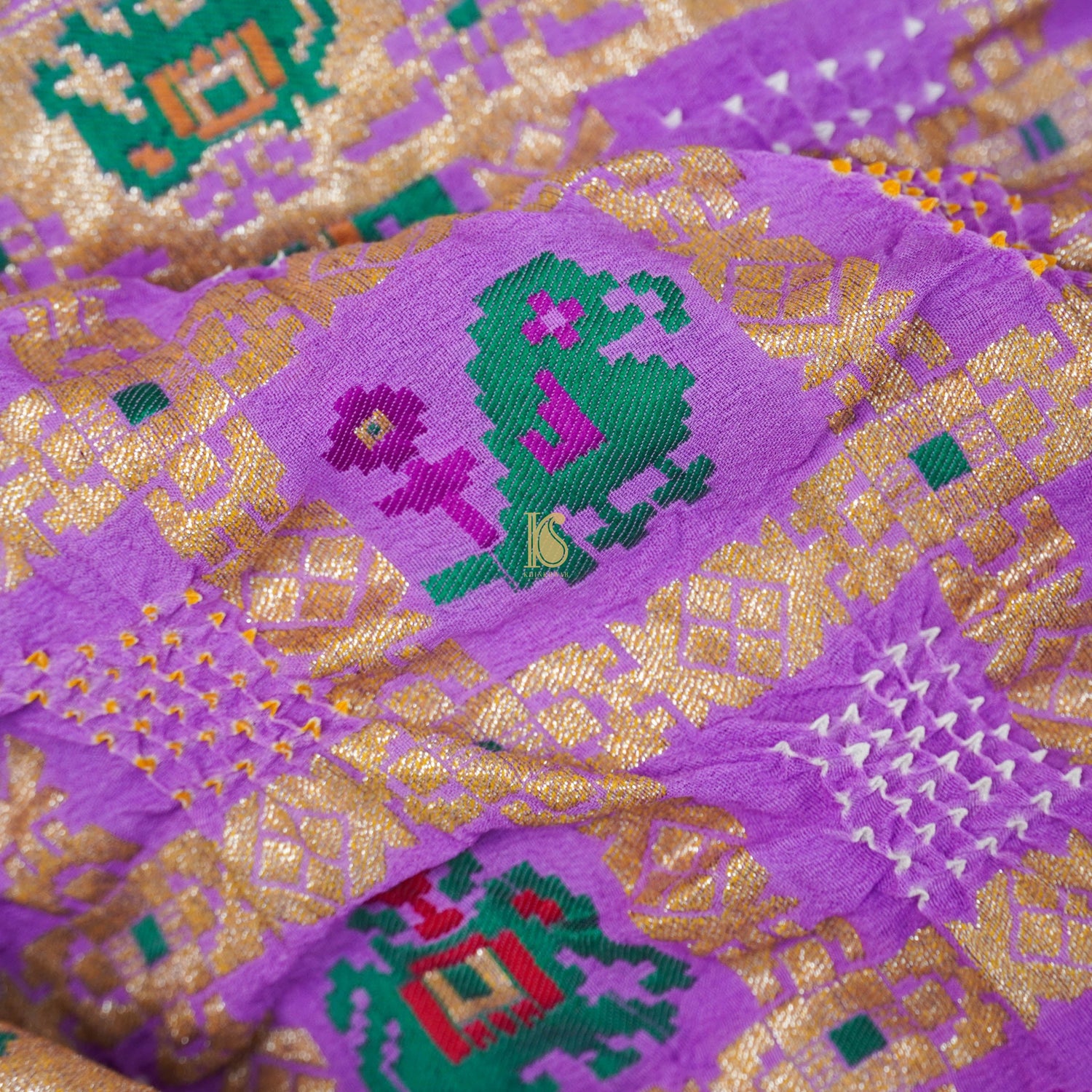 Purple Georgette Banarasi Bandhani Elephant & Parrot Dupatta - Khinkhwab
