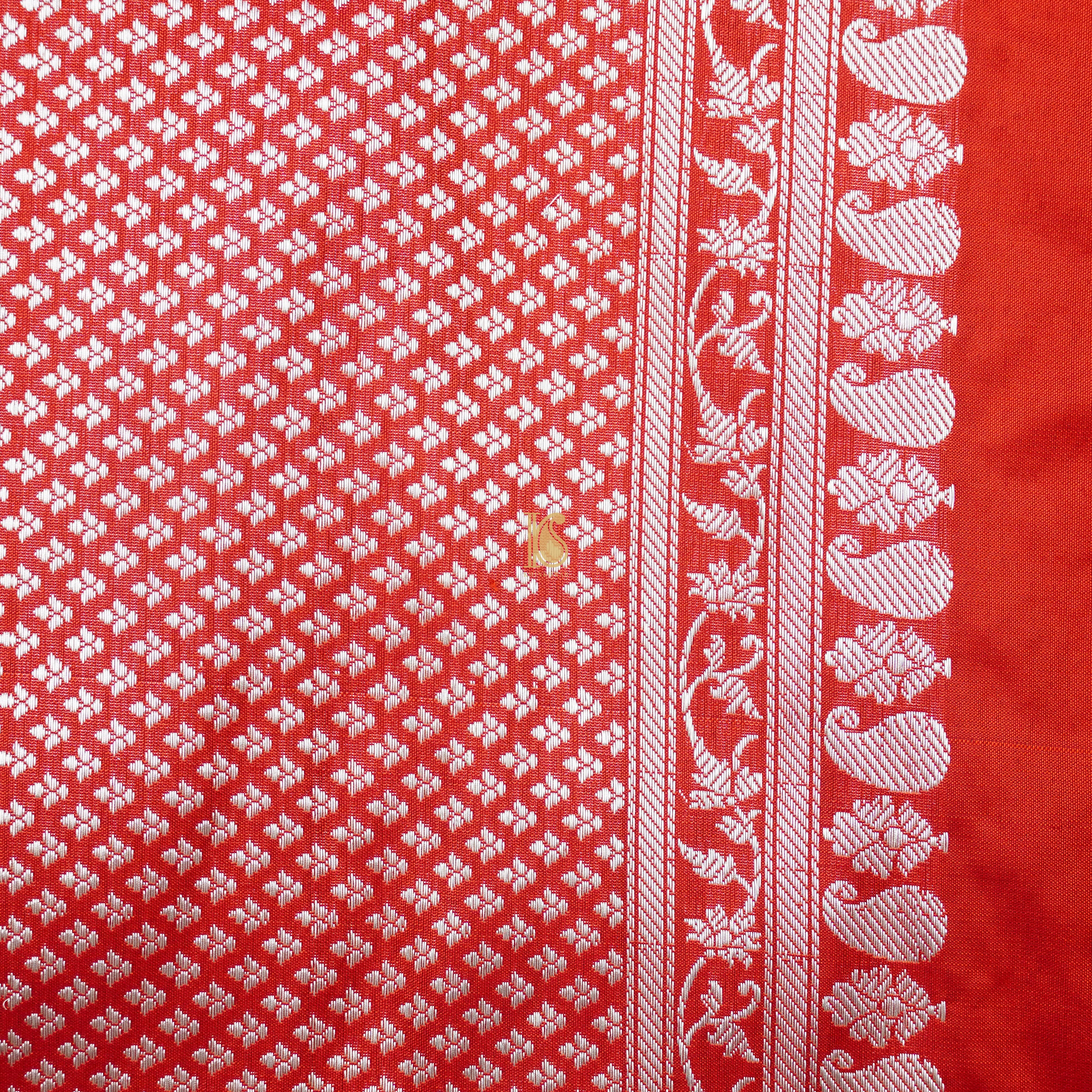 Red Handloom Katan Silk Banarasi Kadwa Jaal Saree - Khinkhwab