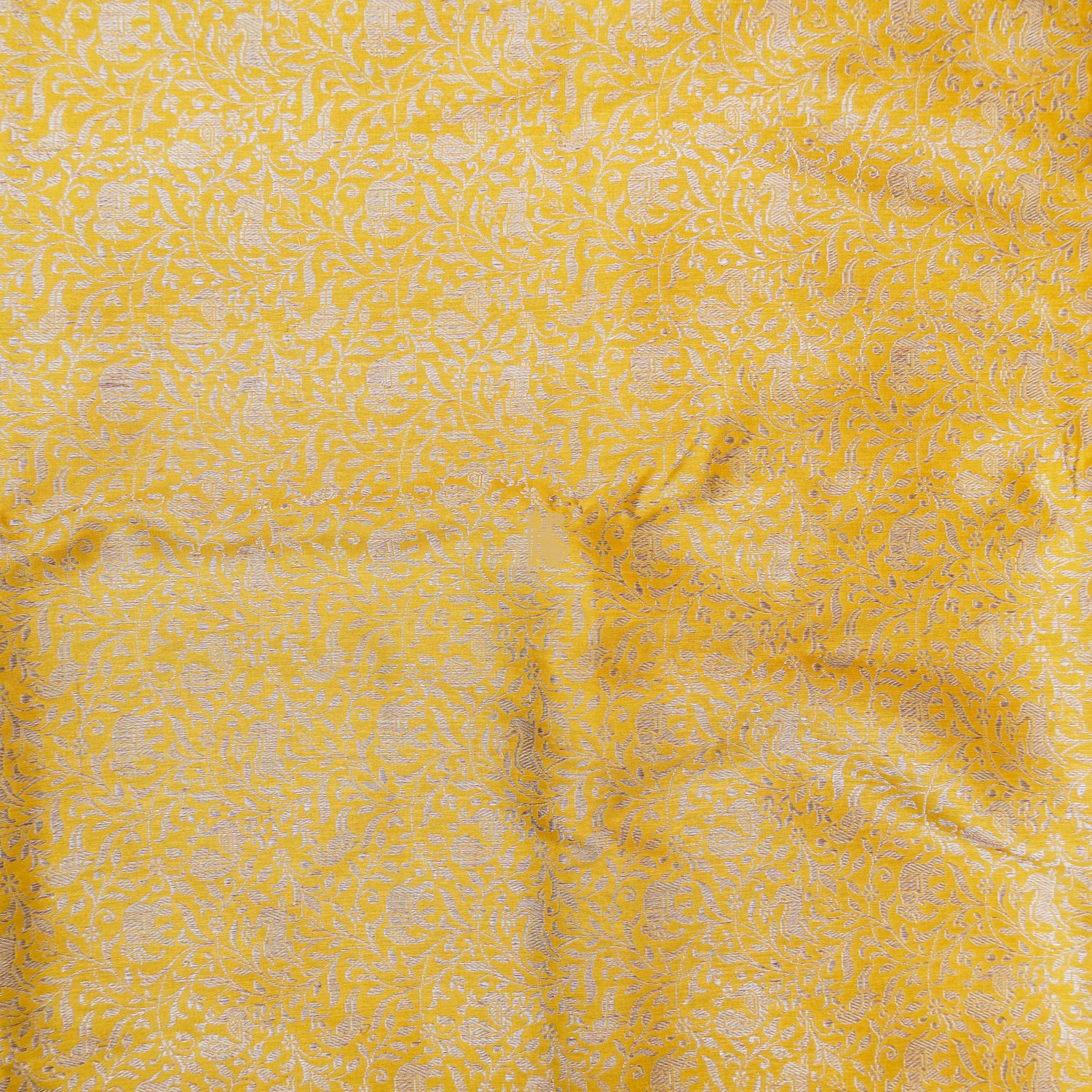 Yellow Pure Katan Silk Banarasi Shikargah Fabric - Khinkhwab