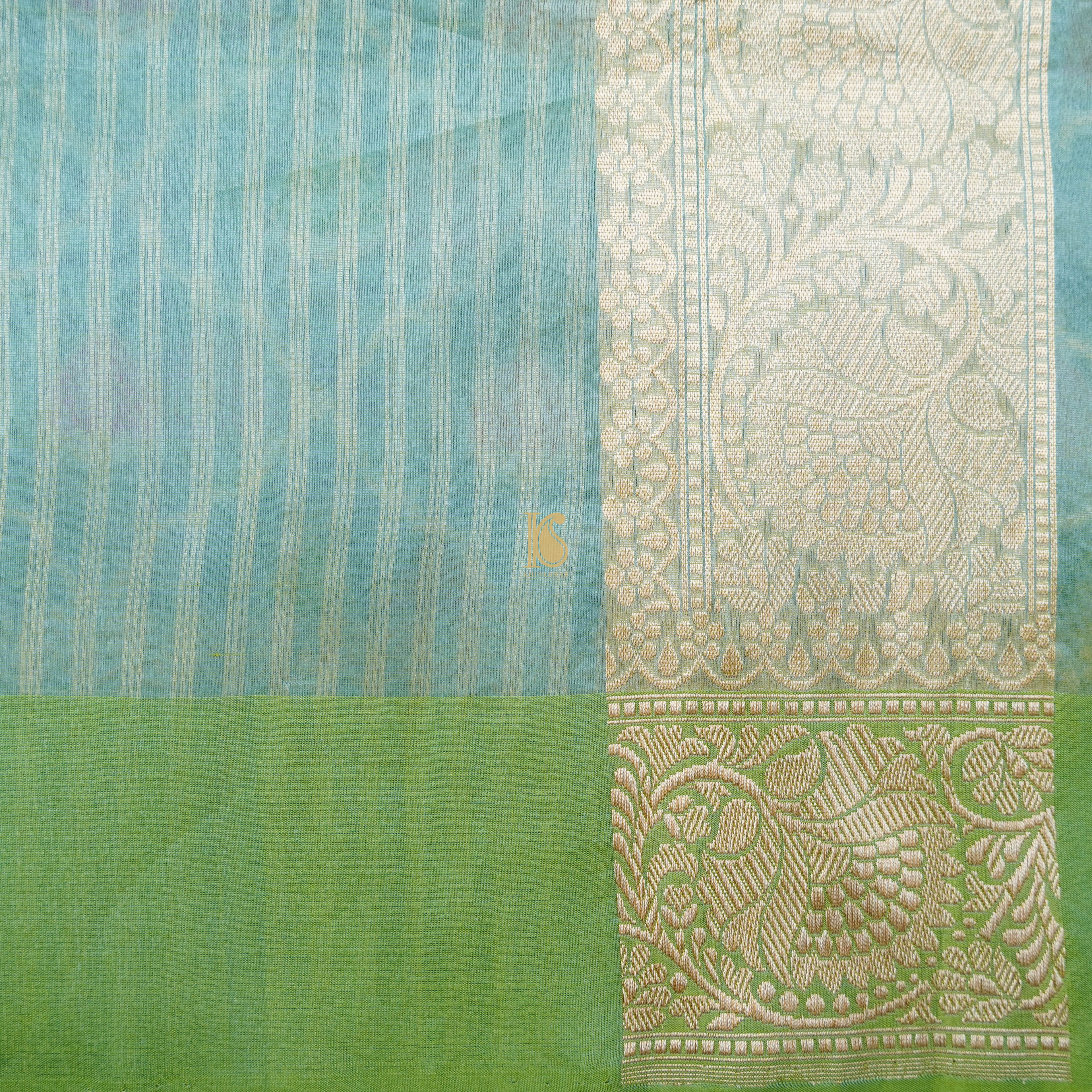 Baby Blue Pure Kora Handloom Banarasi Strawberry Saree - Khinkhwab