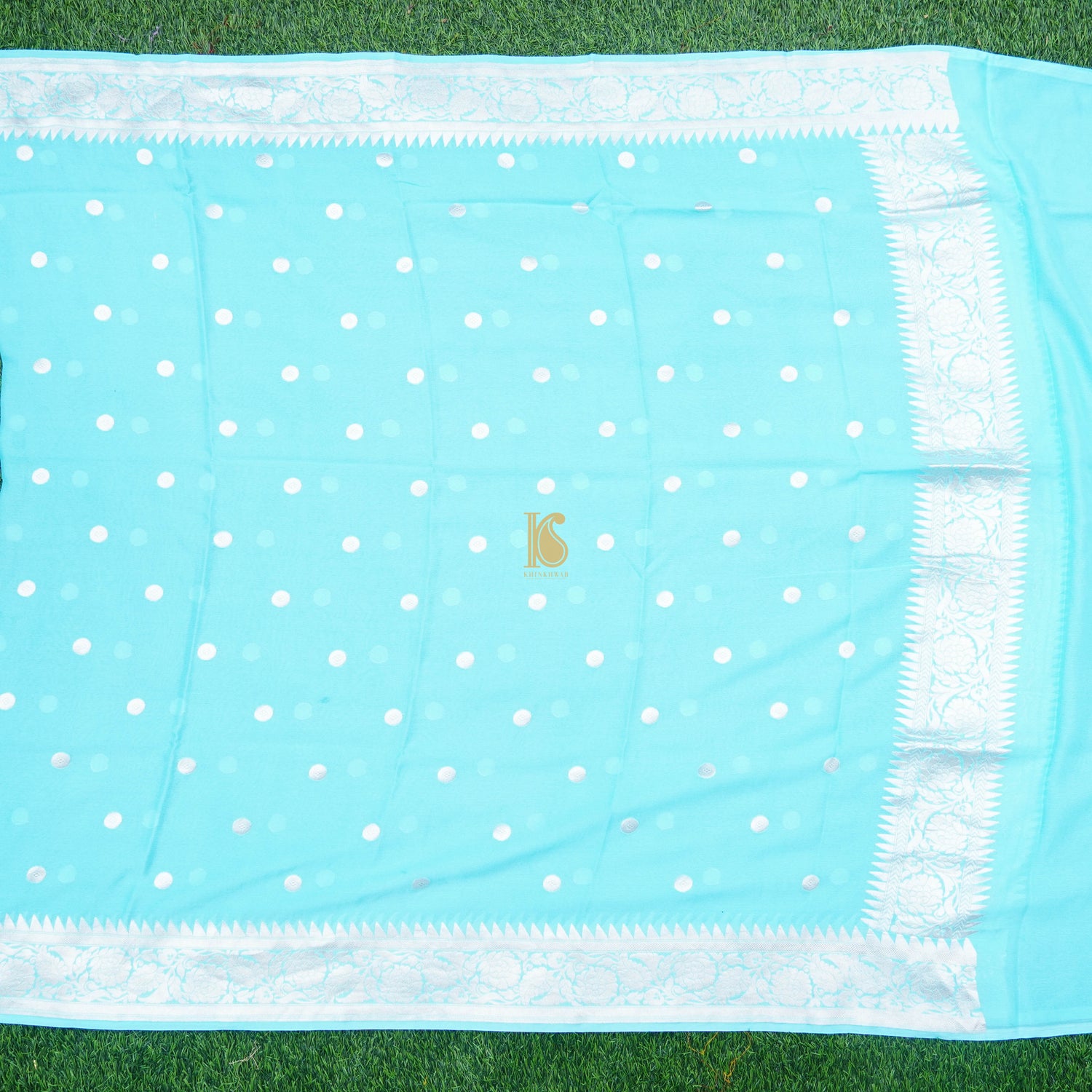 Blue Pure Georgette Handloom Banarasi Ashrafi Boota Dupatta - Khinkhwab