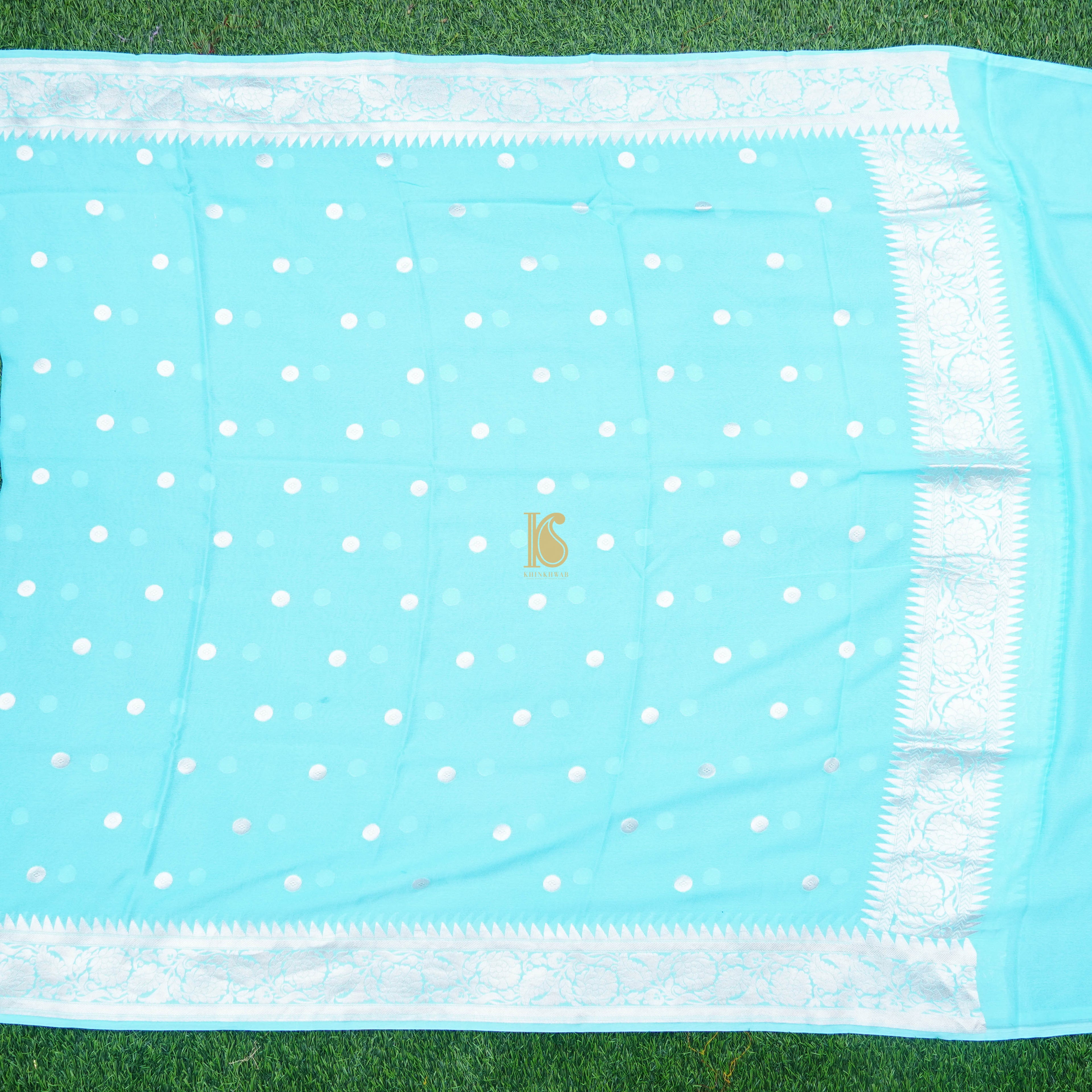 Blue Pure Georgette Handloom Banarasi Ashrafi Boota Dupatta - Khinkhwab