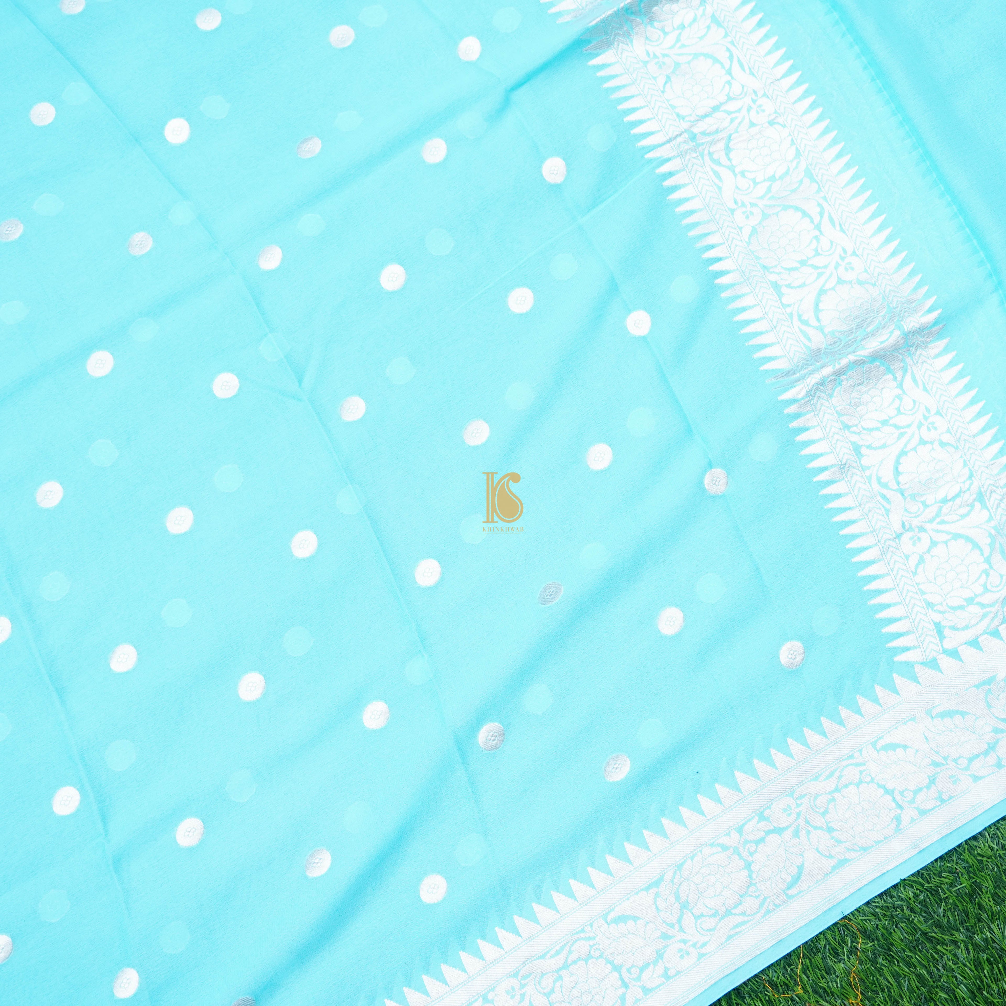 Blue Pure Georgette Handloom Banarasi Ashrafi Boota Dupatta - Khinkhwab