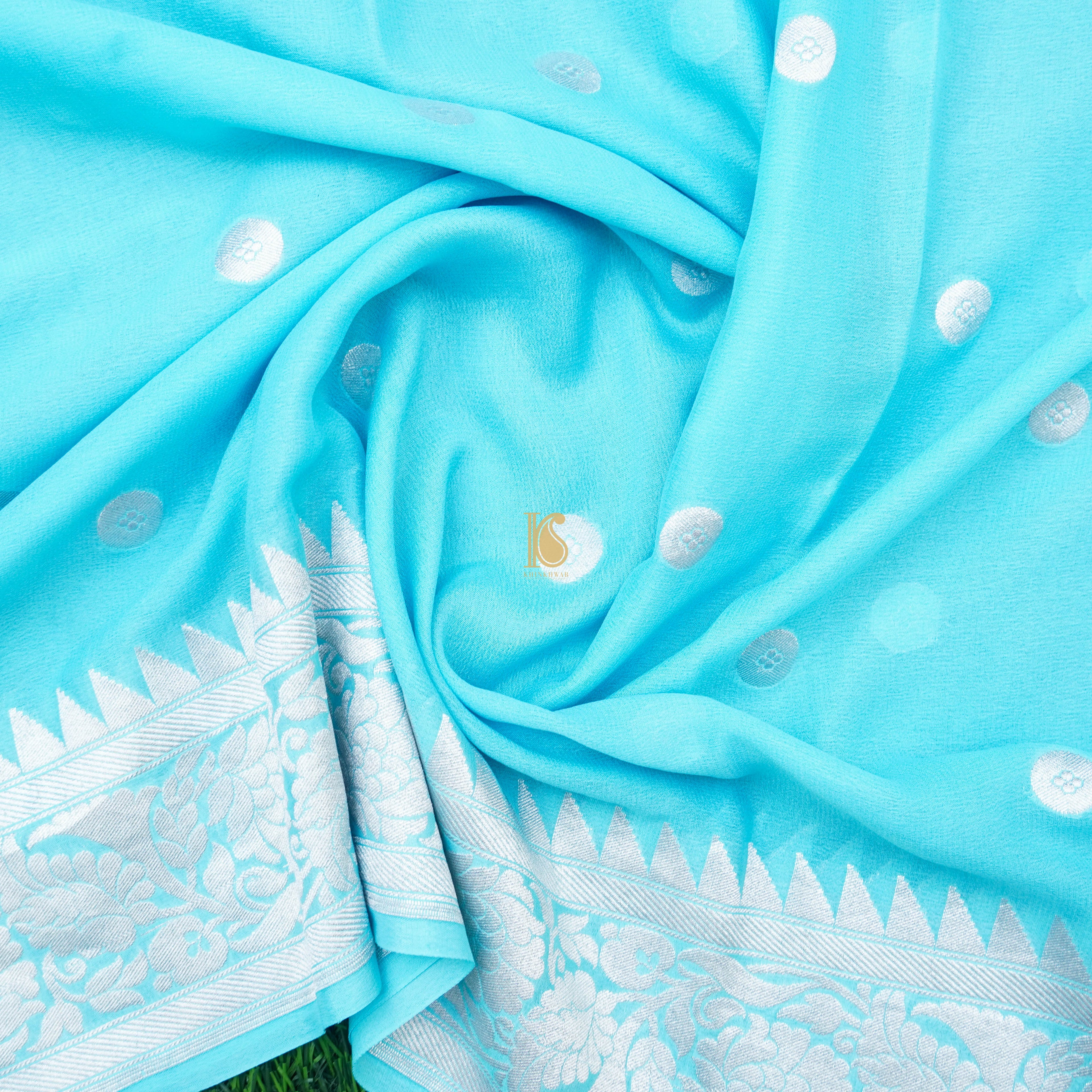 Blue Pure Georgette Handloom Banarasi Ashrafi Boota Dupatta - Khinkhwab