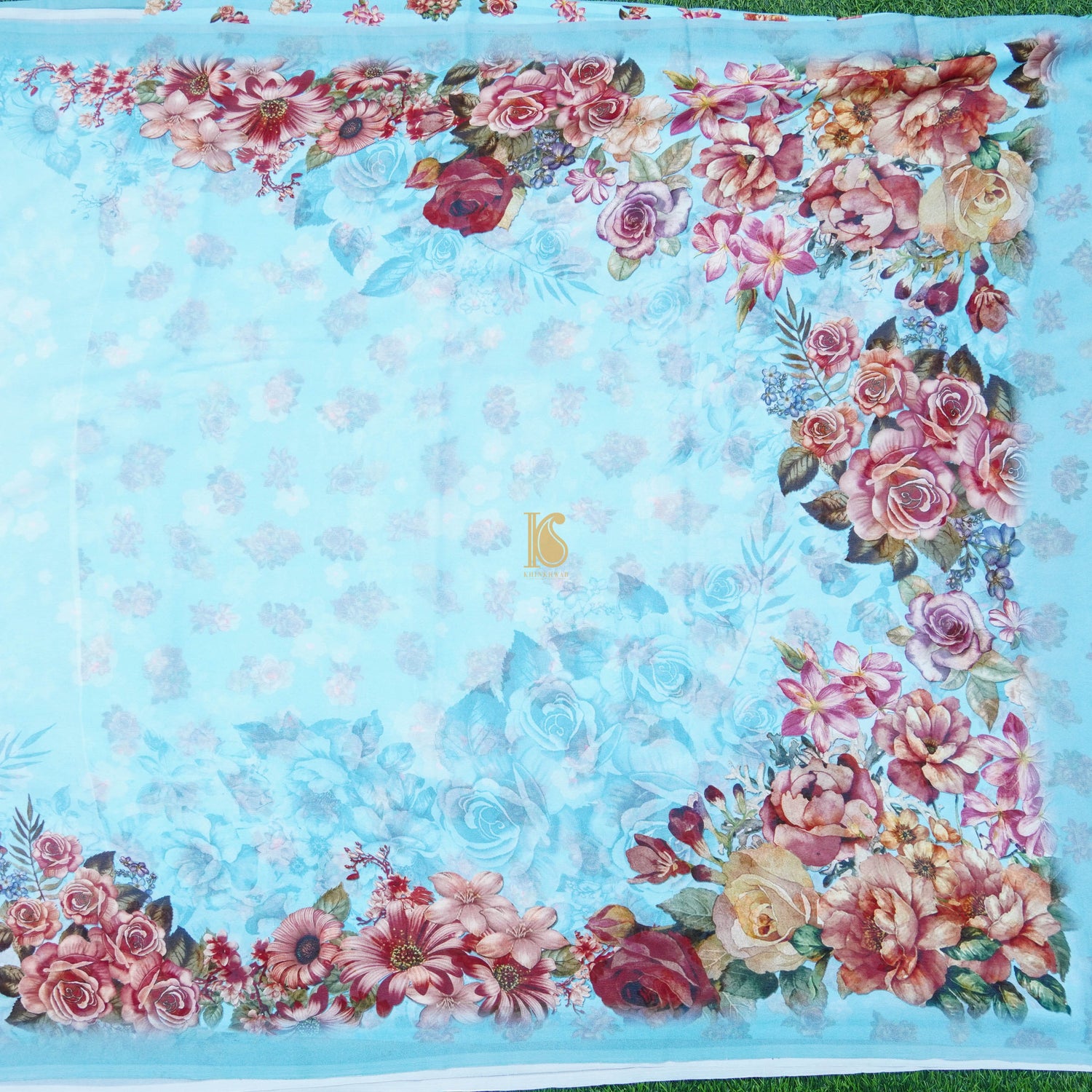 Blue Pure Georgette Print Handloom Saree - Khinkhwab