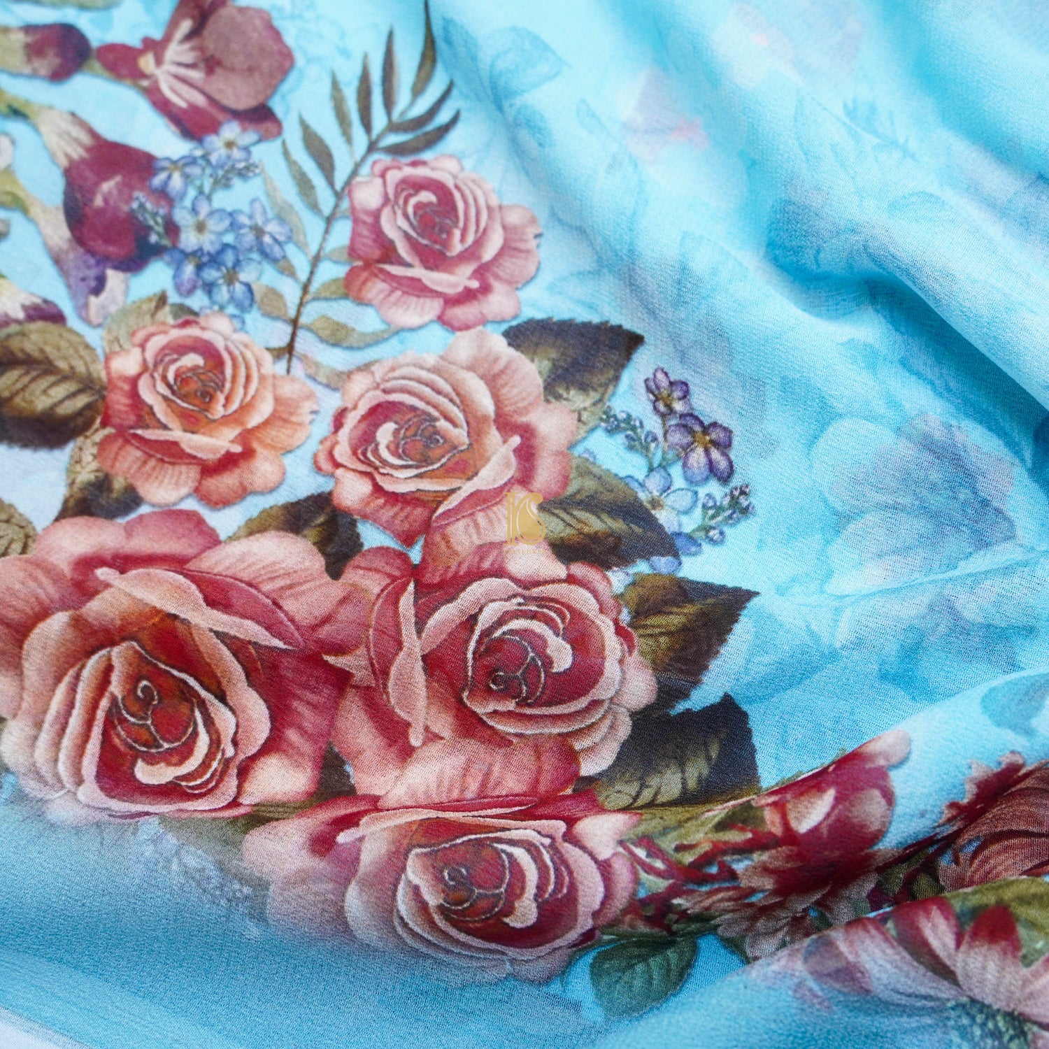Blue Pure Georgette Print Handloom Saree - Khinkhwab
