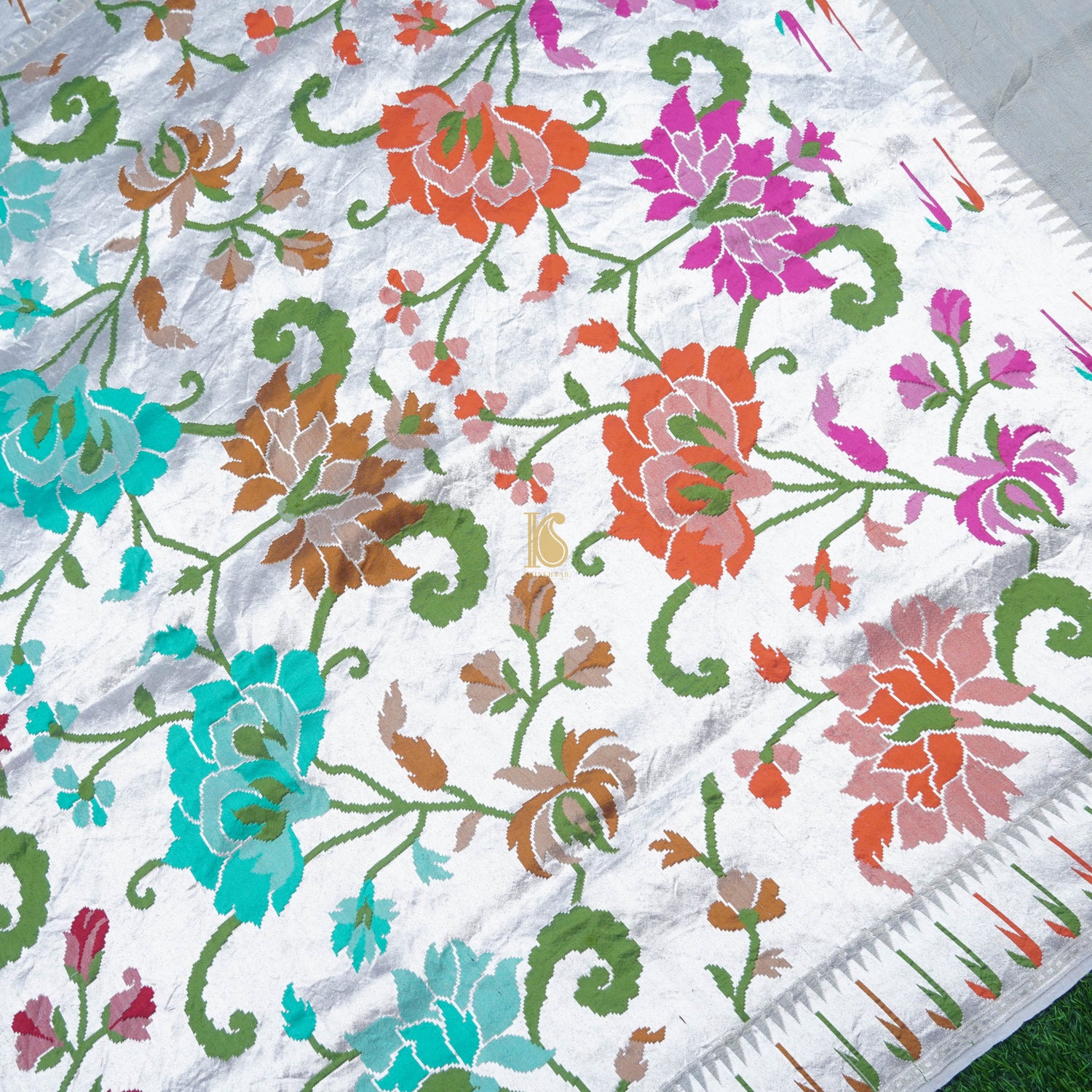 Beige Pure Tussar Silk Silver Zari Banarasi Zari Muniya Border Dupatta - Khinkhwab