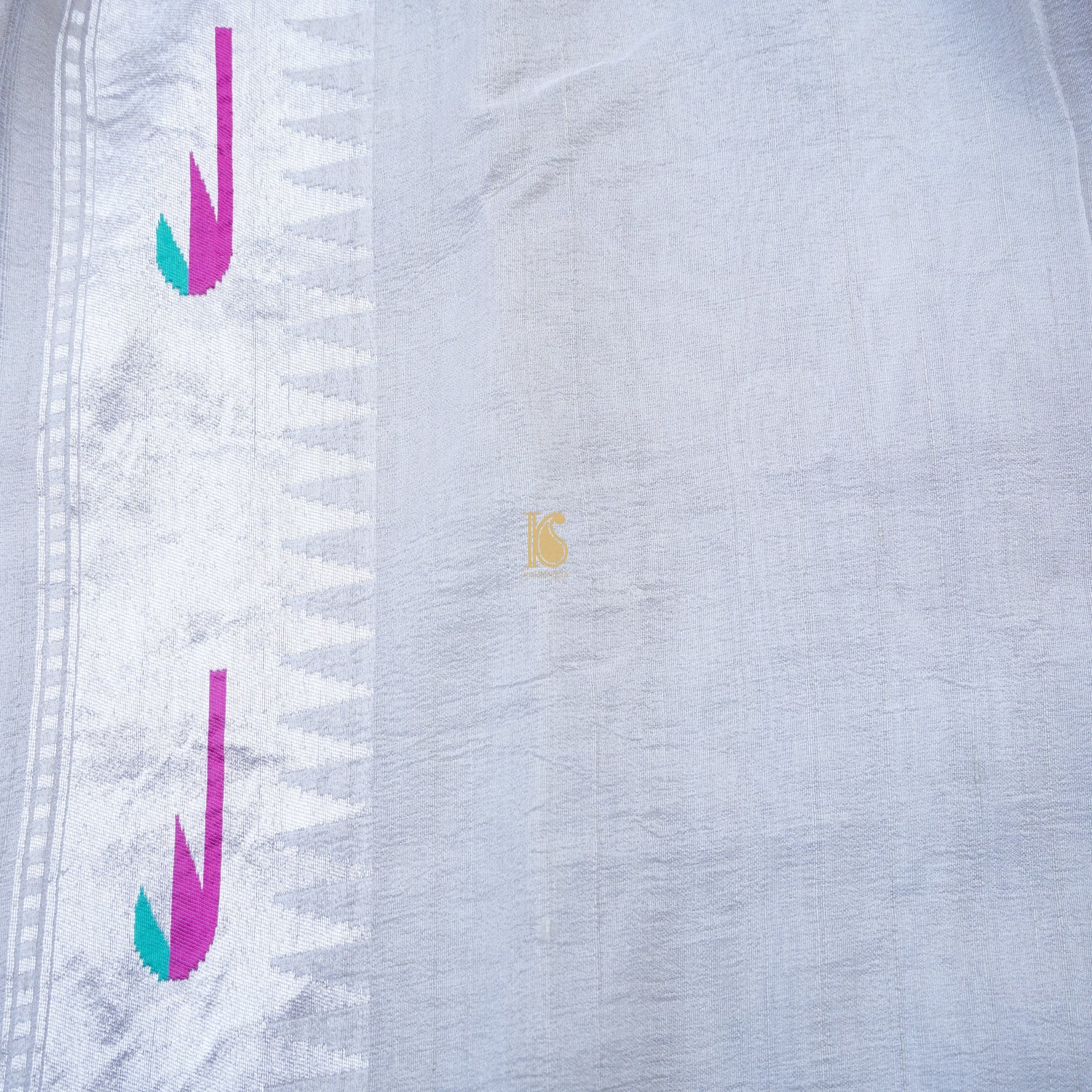 Handwoven - Tussar Silver Zari Muniya Border Banarasi Saree - Khinkhwab