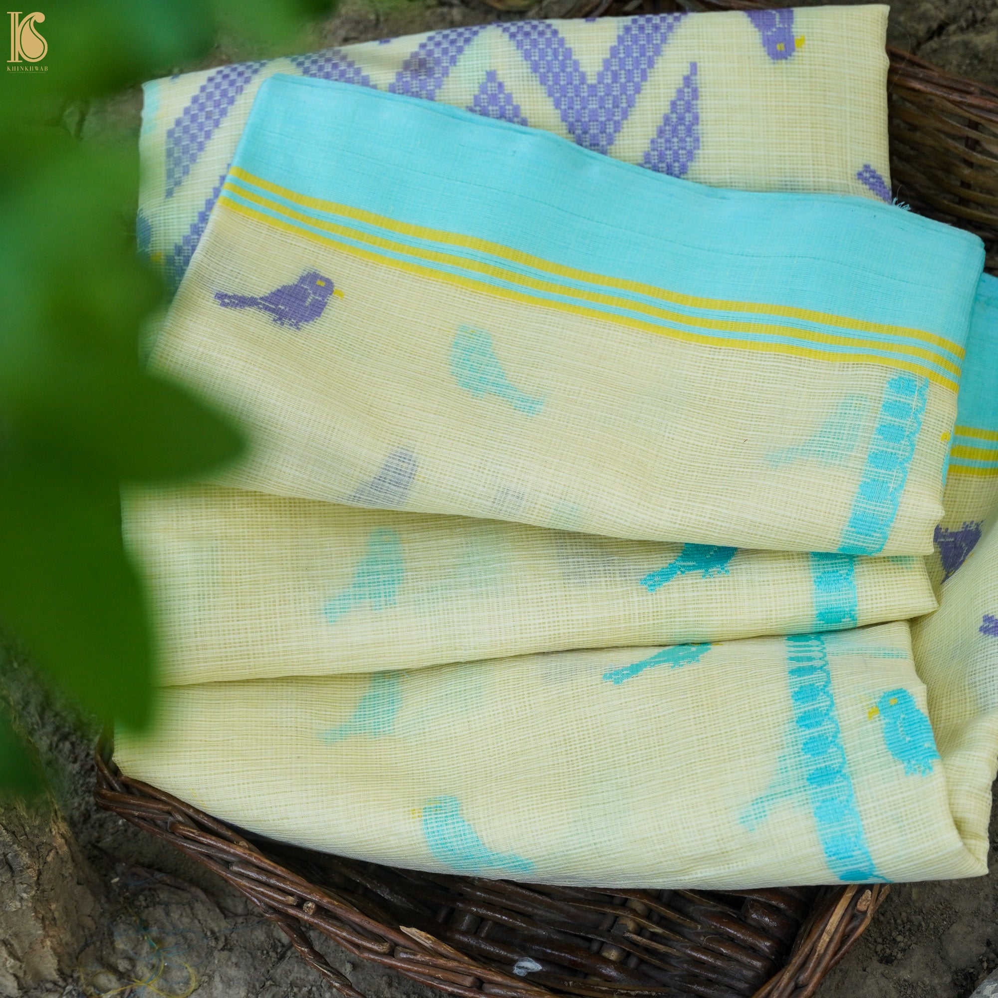 Handwoven Aqua Squeeze Kota Silk Bird Saree - Khinkhwab