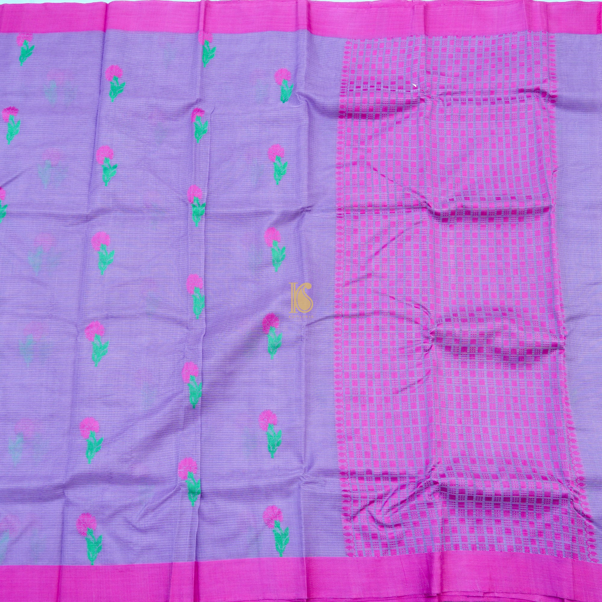 Handwoven Medium Purple Kota Silk Saree - Khinkhwab