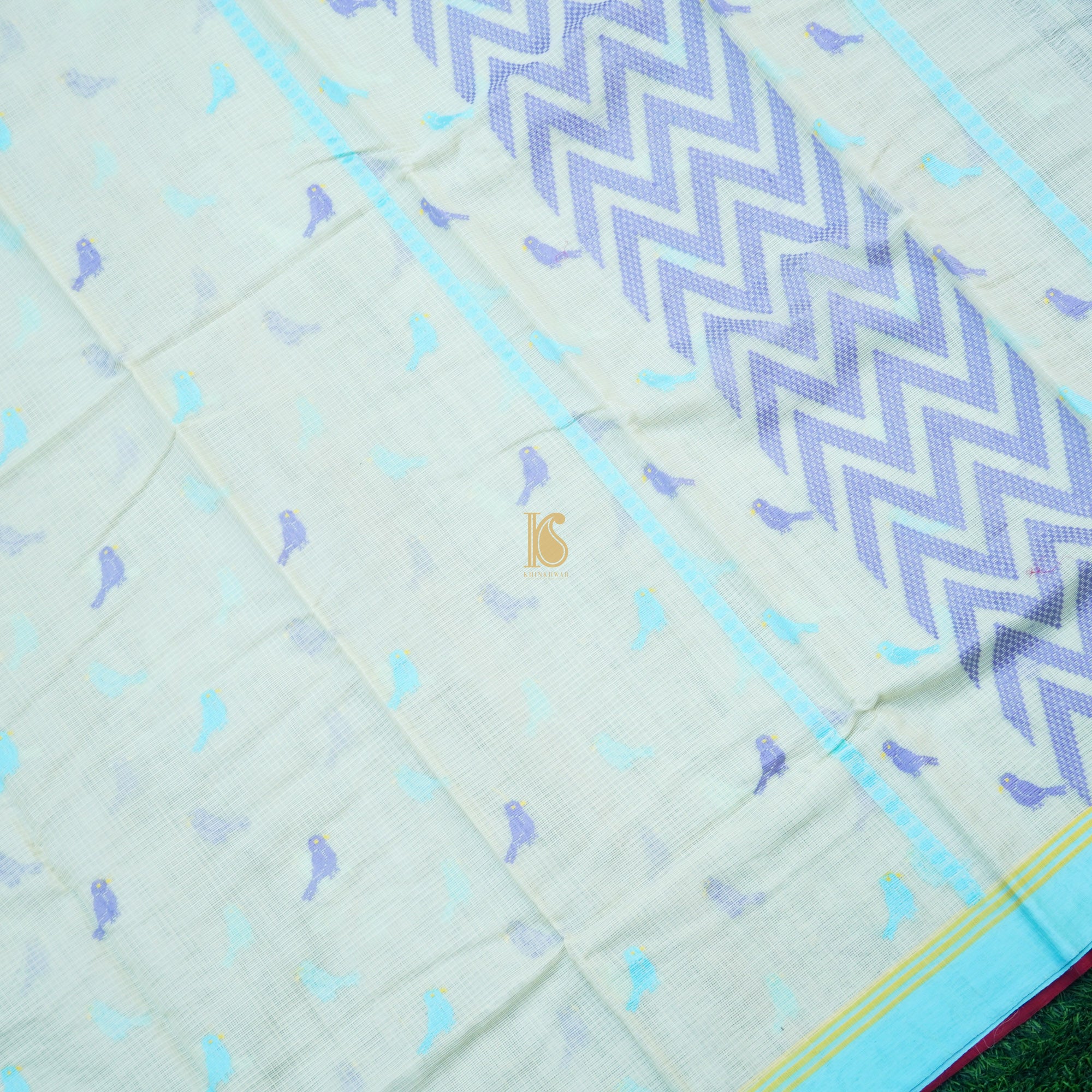 Handwoven Aqua Squeeze Kota Silk Bird Saree - Khinkhwab