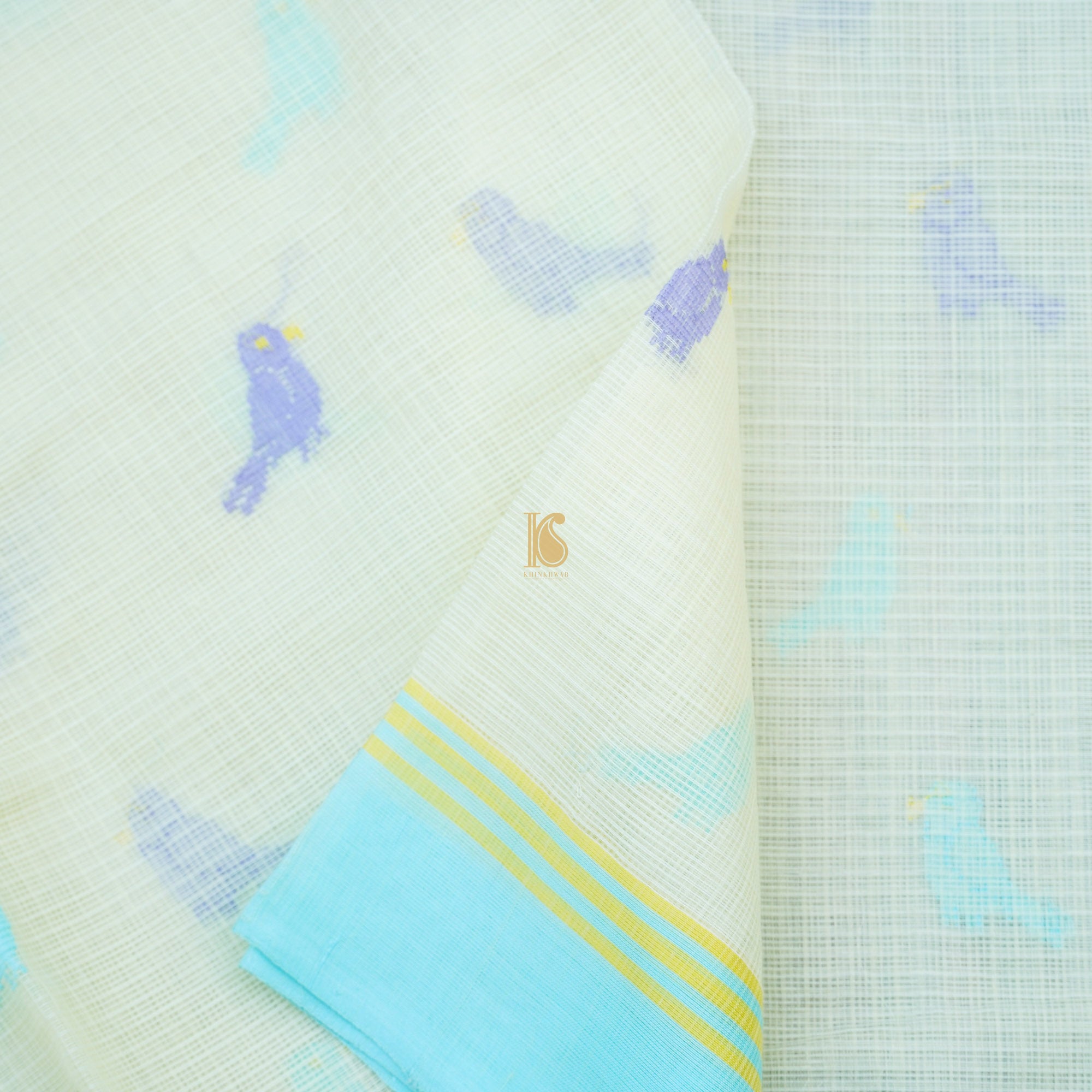 Handwoven Aqua Squeeze Kota Silk Bird Saree - Khinkhwab