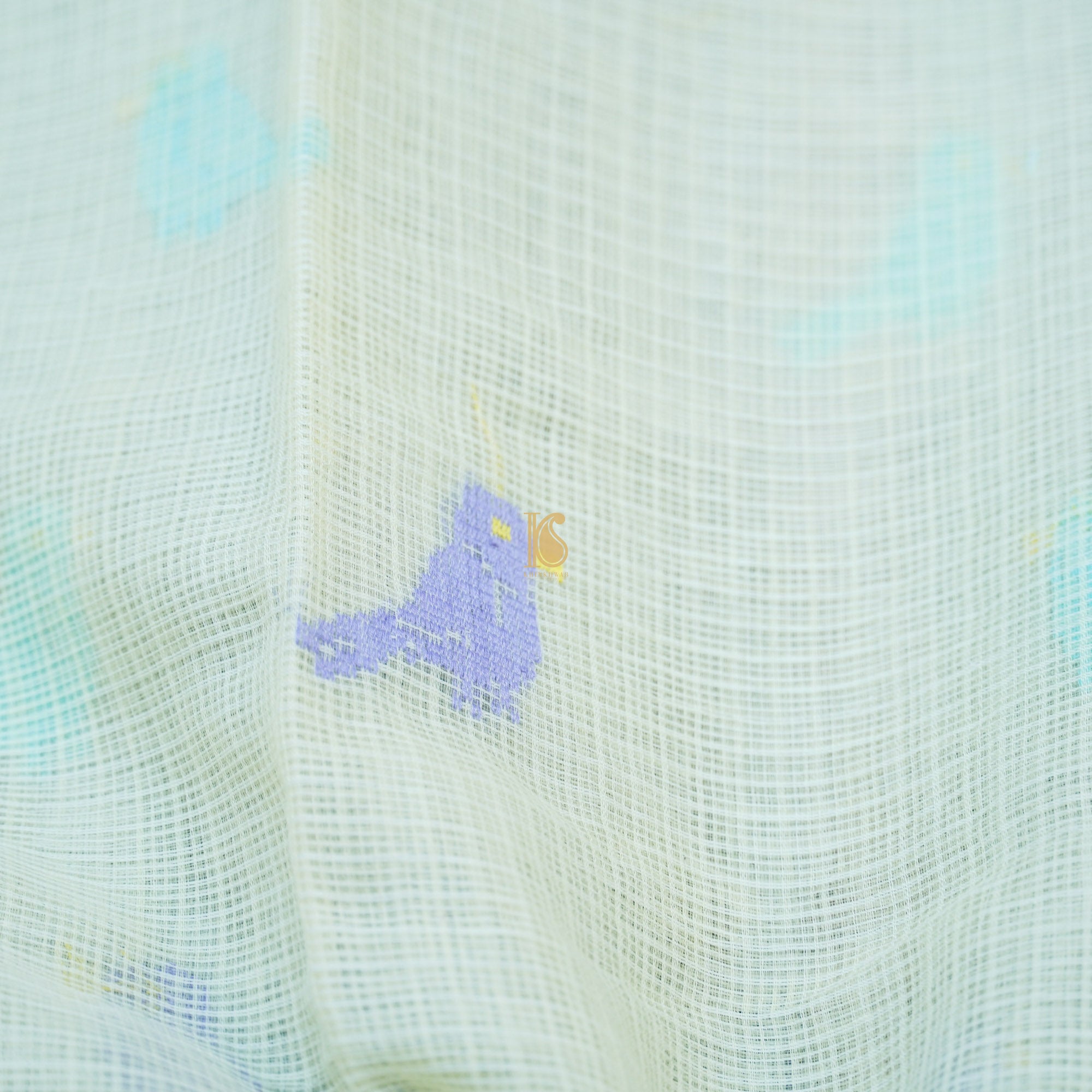 Handwoven Aqua Squeeze Kota Silk Bird Saree - Khinkhwab