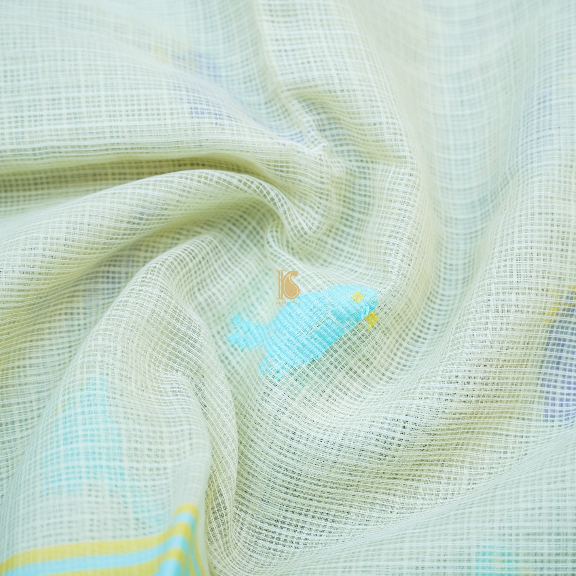 Handwoven Aqua Squeeze Kota Silk Bird Saree - Khinkhwab