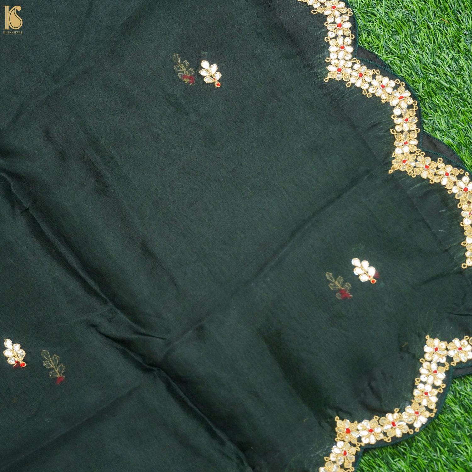 Spectra Green Pure Organza Silk Dupatta with Embroidery - Khinkhwab