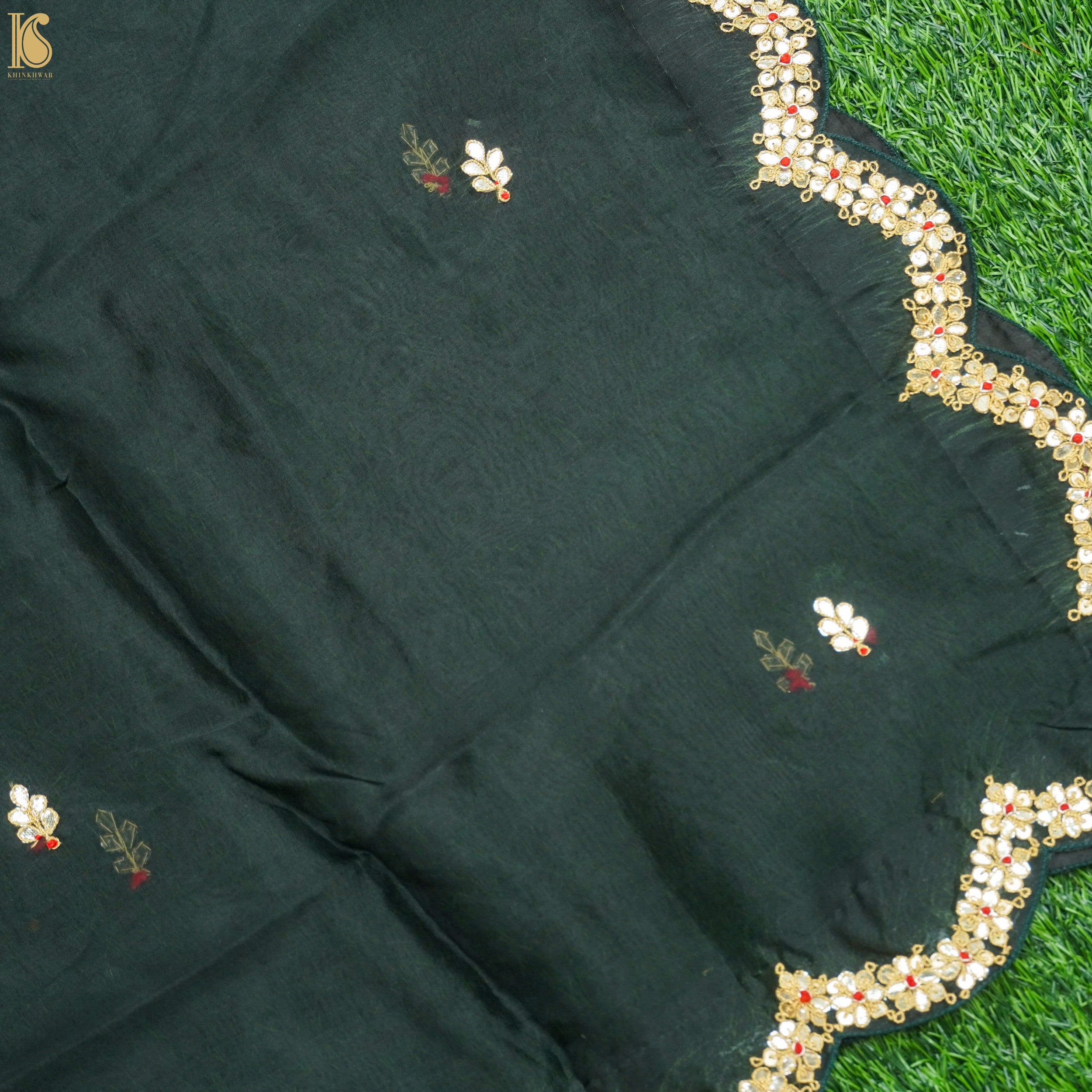 Spectra Green Pure Organza Silk Dupatta with Embroidery - Khinkhwab