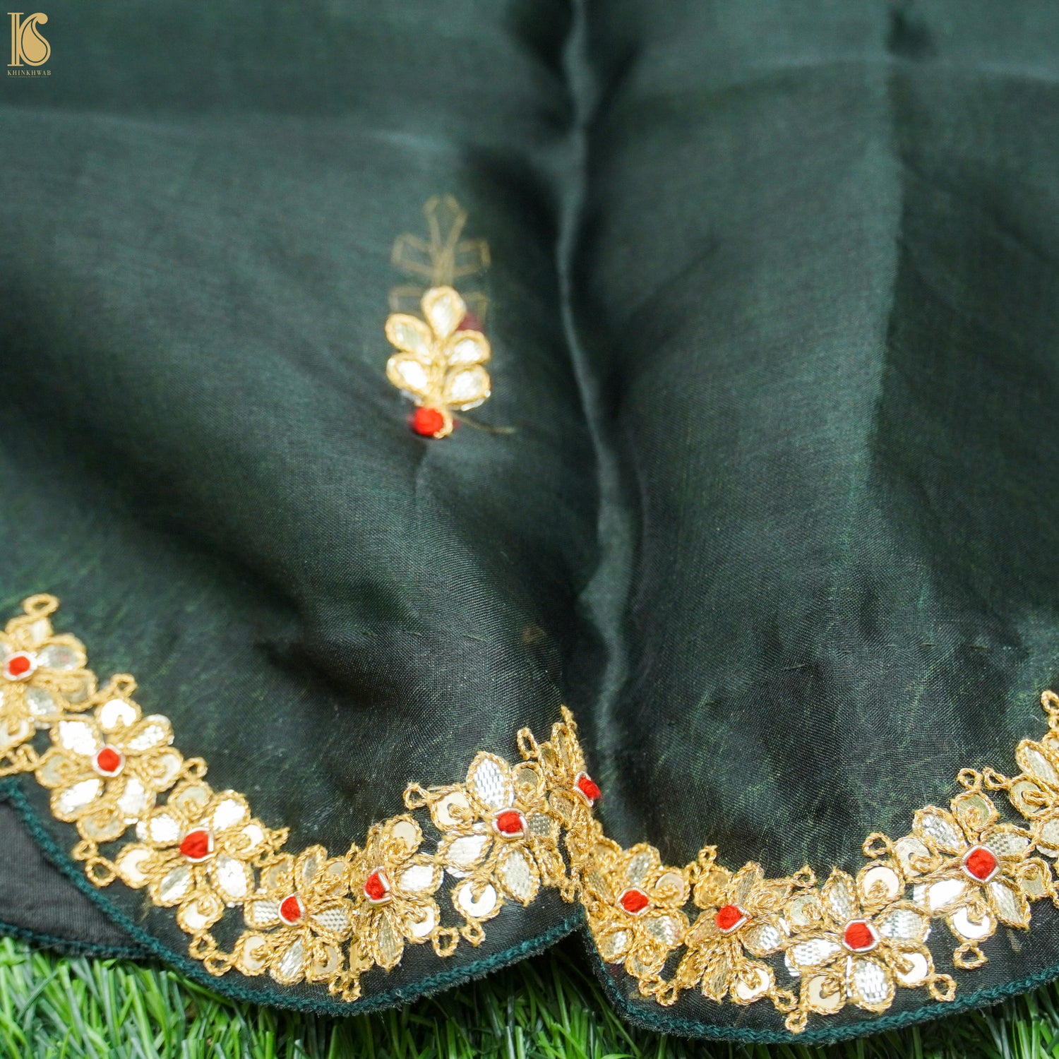 Spectra Green Pure Organza Silk Dupatta with Embroidery - Khinkhwab