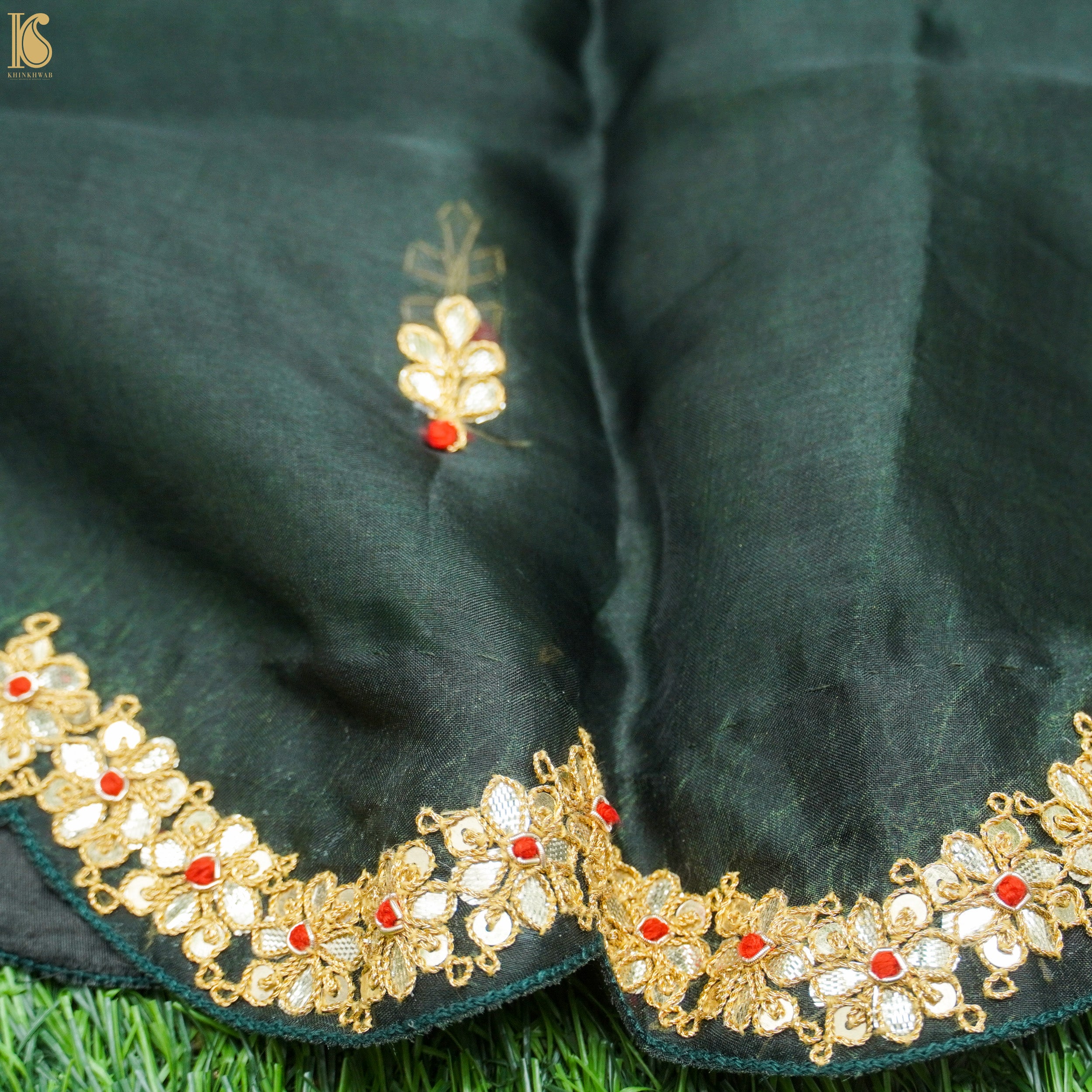Spectra Green Pure Organza Silk Dupatta with Embroidery - Khinkhwab