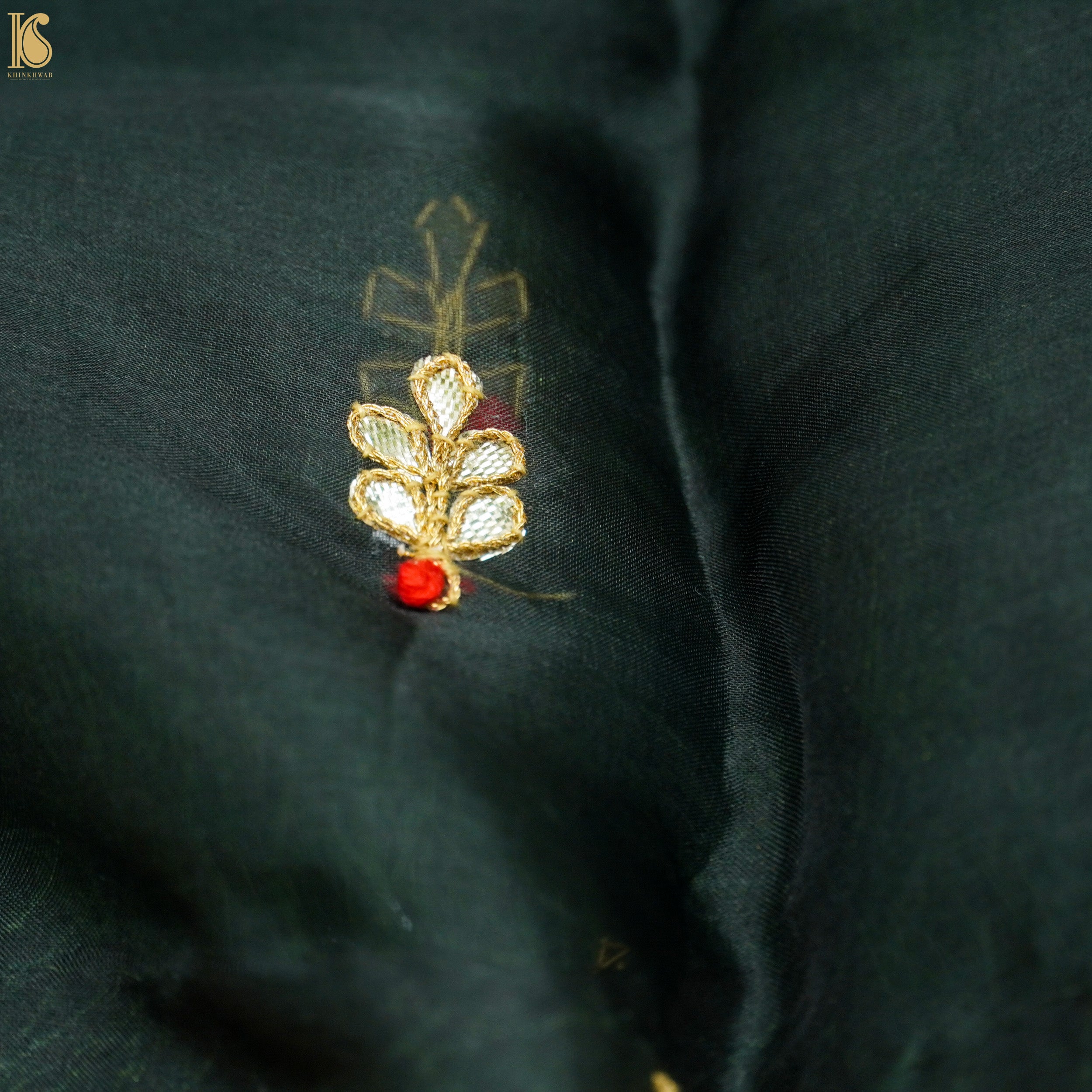 Spectra Green Pure Organza Silk Dupatta with Embroidery - Khinkhwab