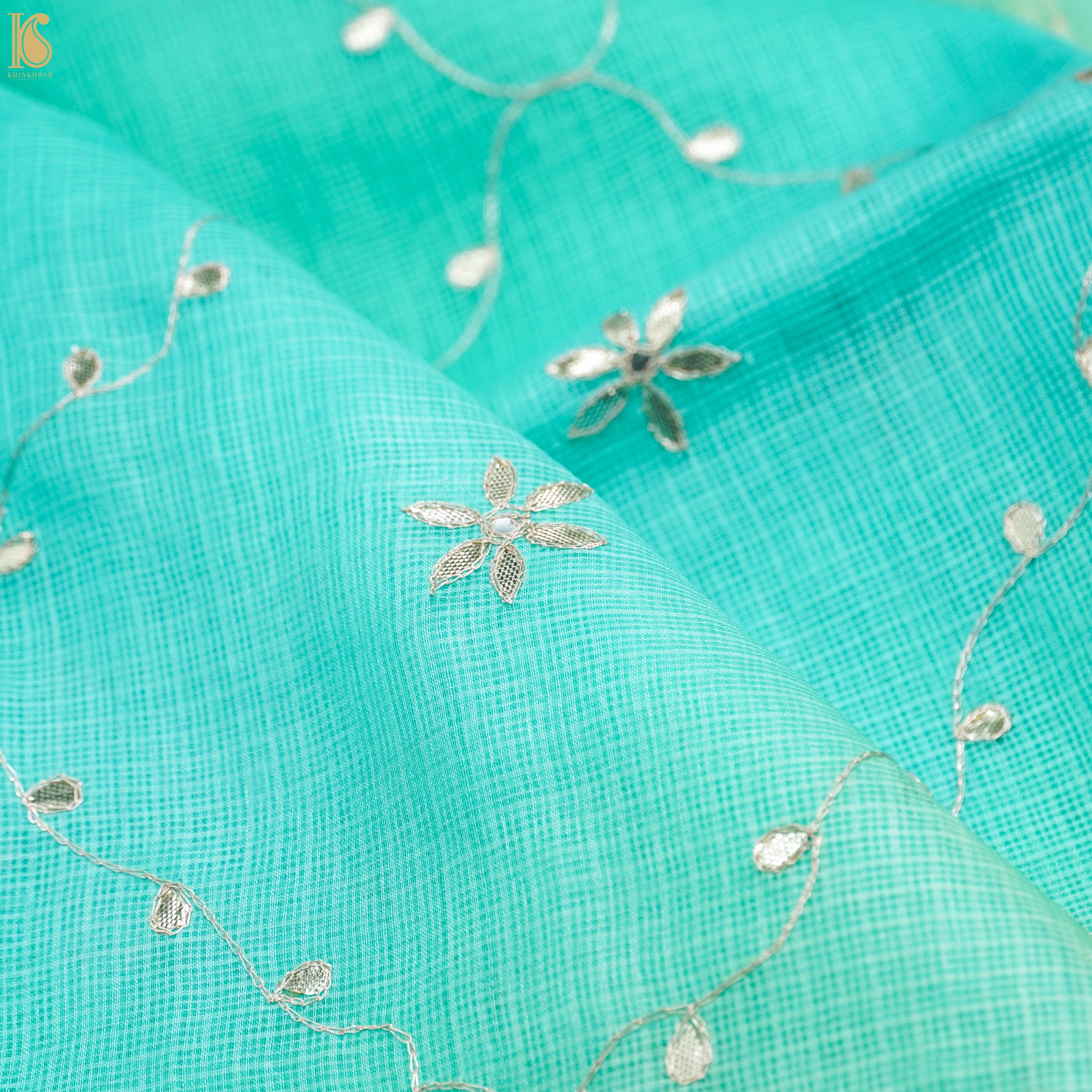 Turquoise Blue Handloom Pure Kota Silk Gotta Patti Saree - Khinkhwab