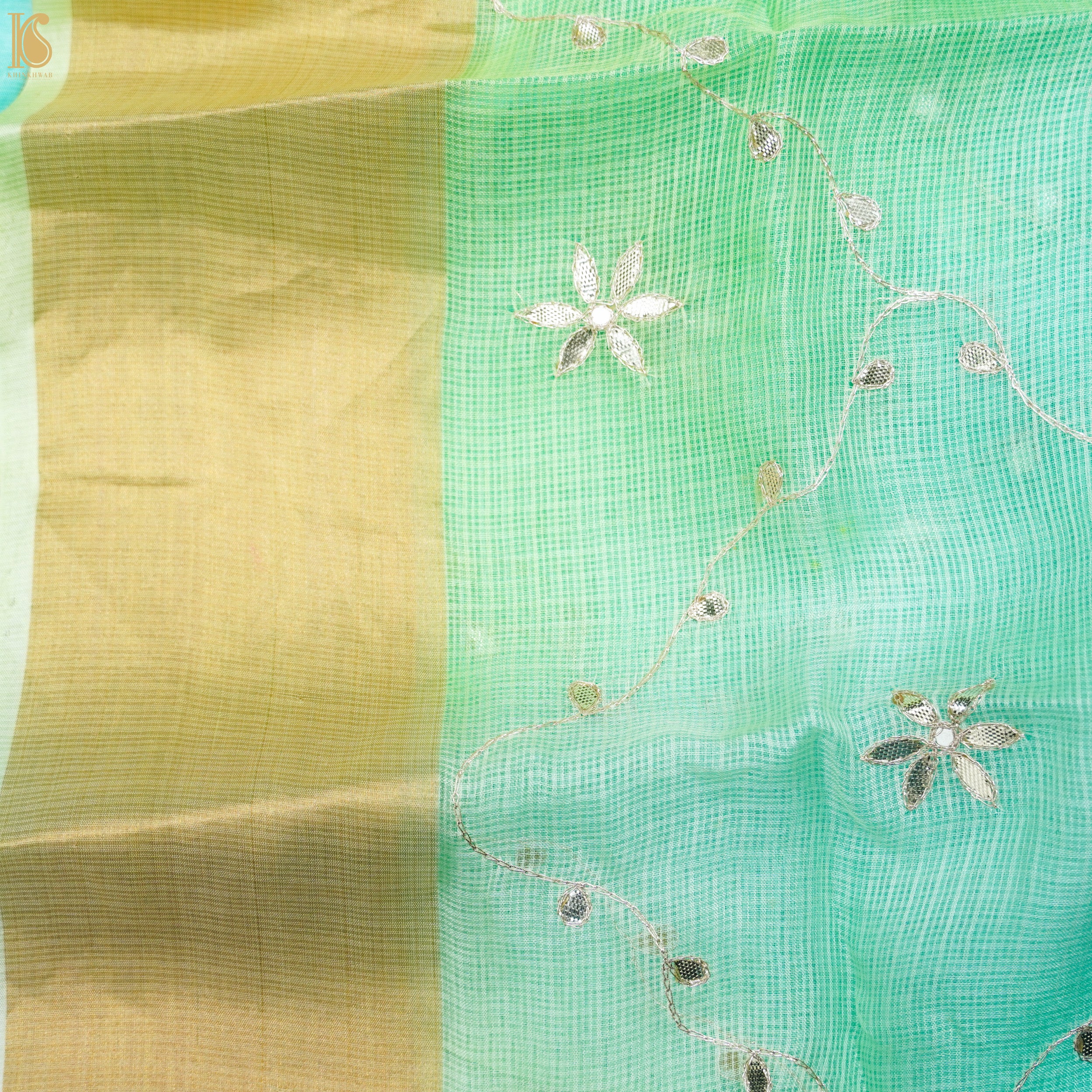Turquoise Blue Handloom Pure Kota Silk Gotta Patti Saree - Khinkhwab